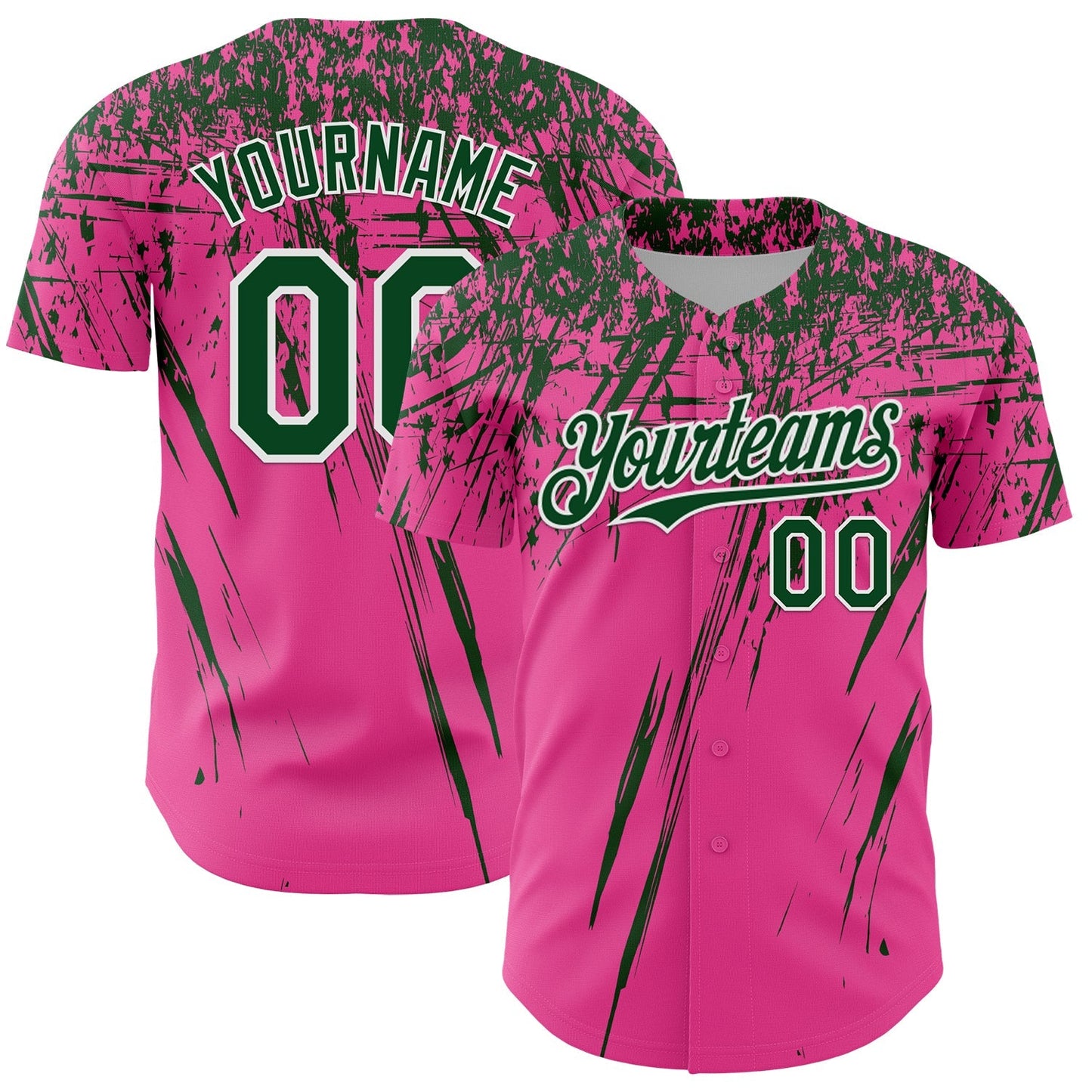 Custom Pink Green-White Distressed Scratch Brush Stroke Authentic Baseball Jersey baseball jersey product view 1