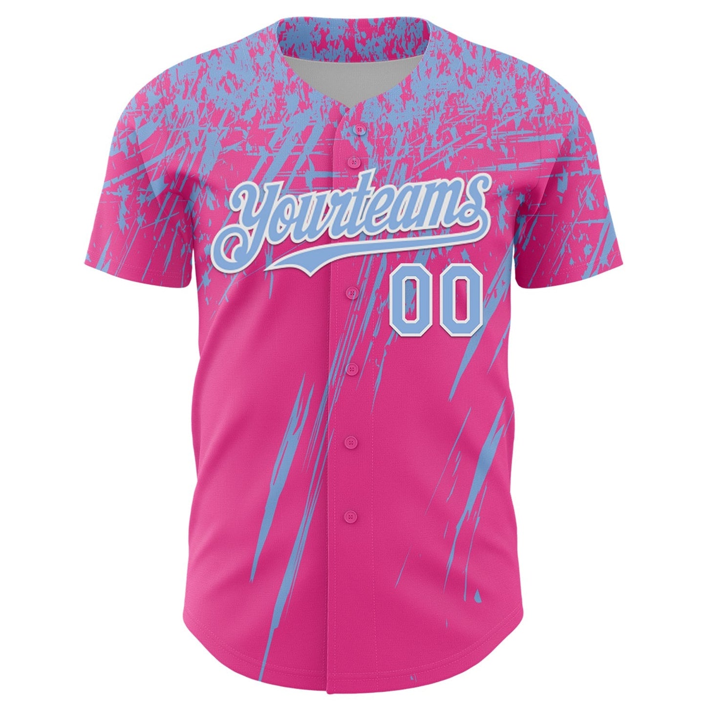 Custom Pink Light Blue-White Distressed Scratch Brush Stroke Authentic Baseball Jersey baseball jersey product view 2