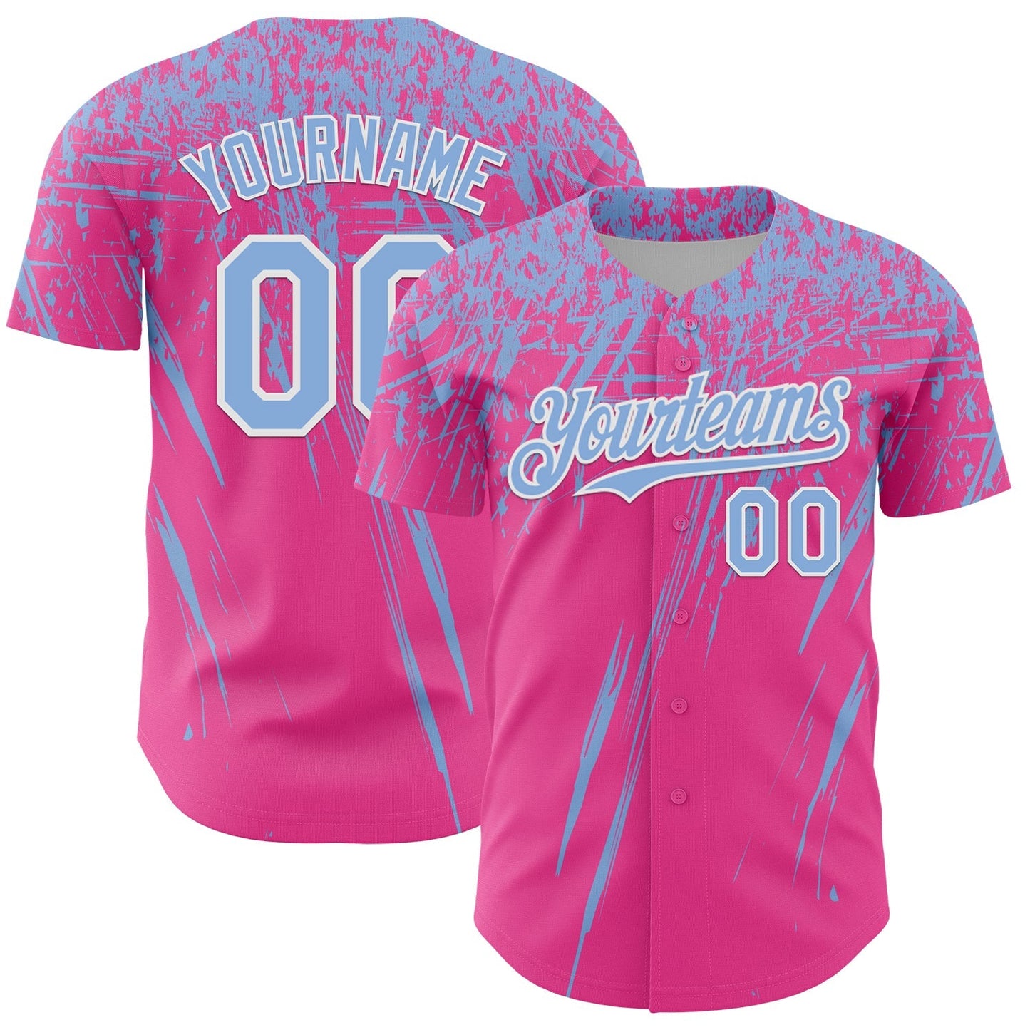 Custom Pink Light Blue-White Distressed Scratch Brush Stroke Authentic Baseball Jersey baseball jersey product view 1
