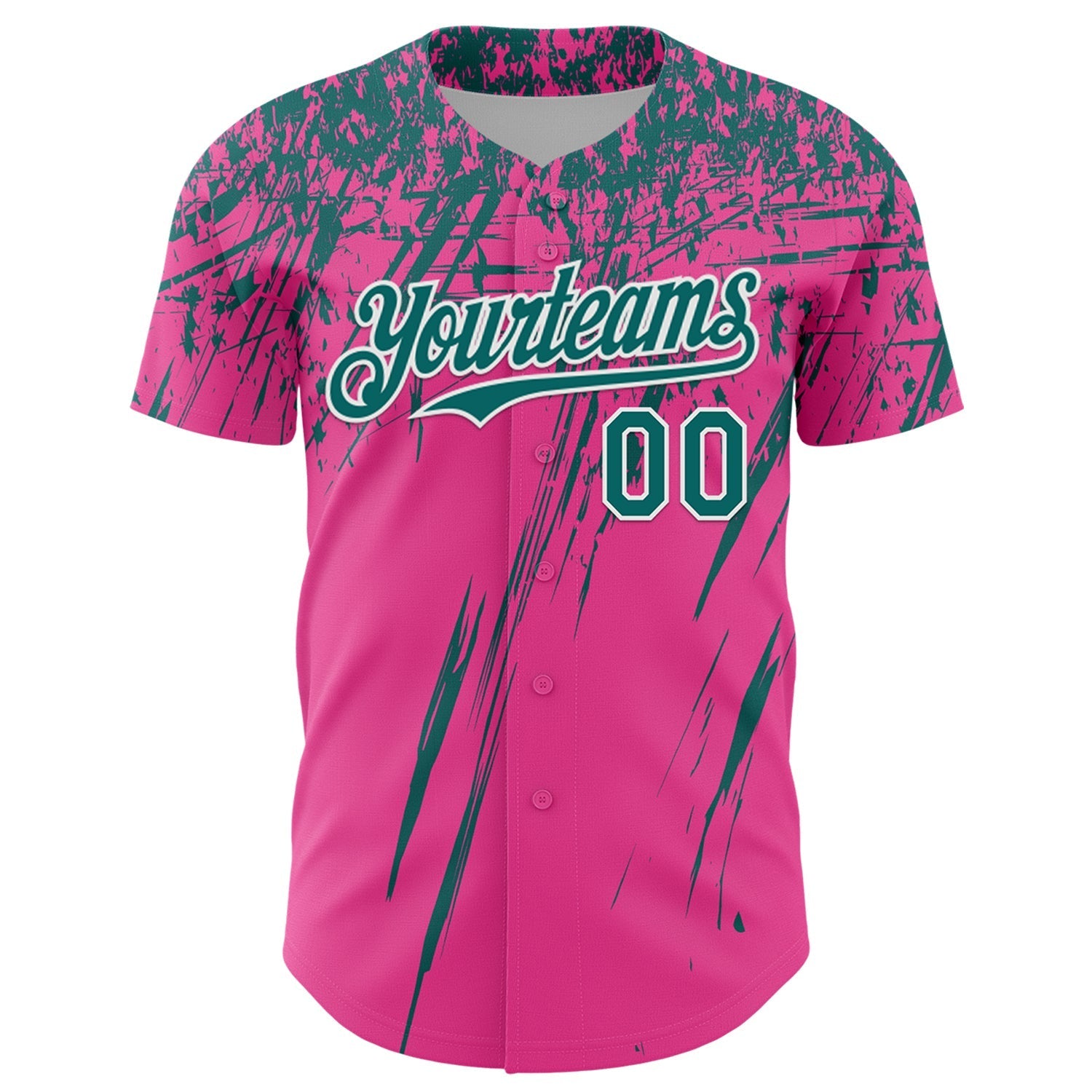 Custom Pink Teal-White Distressed Scratch Brush Stroke Authentic Baseball Jersey baseball jersey product view 2