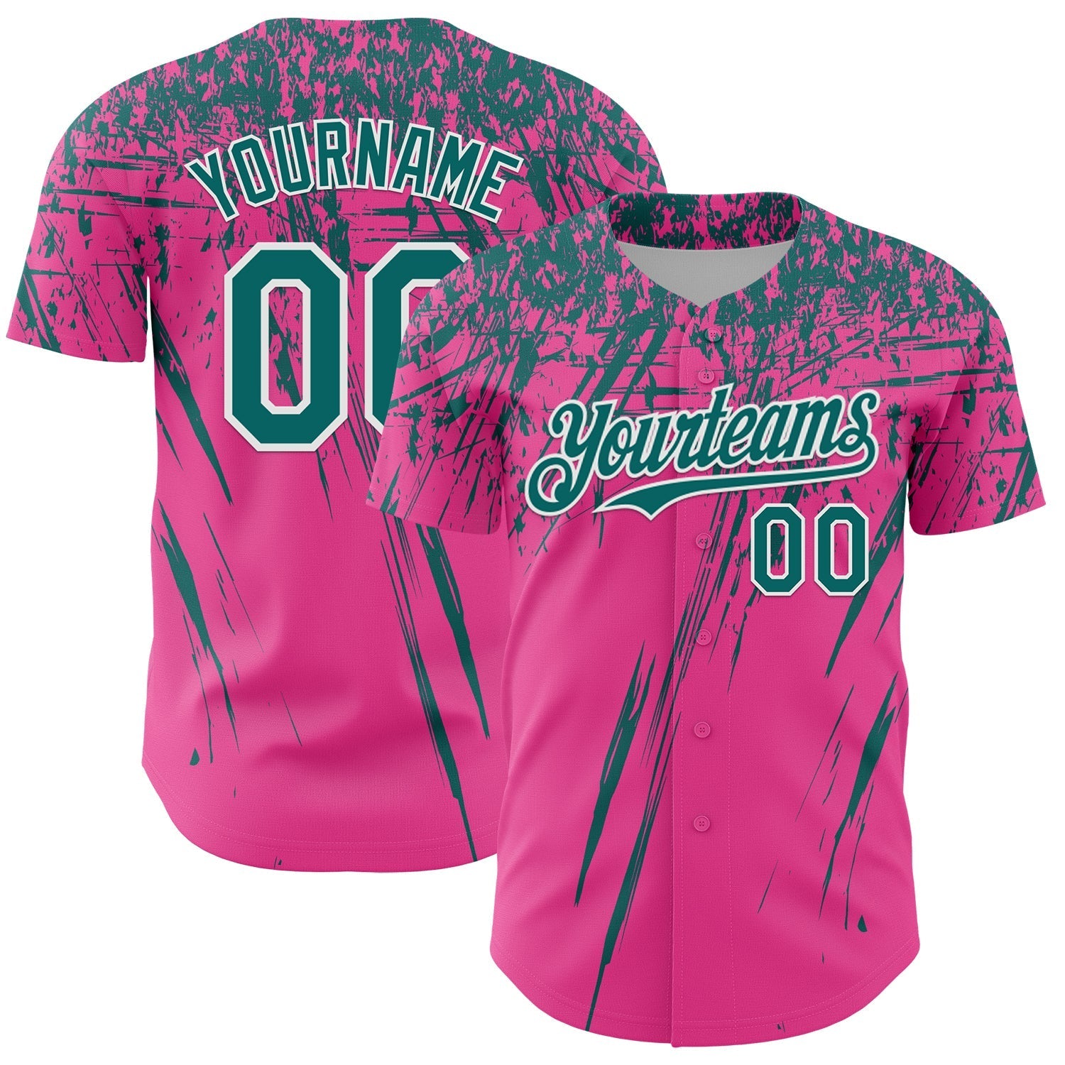 Custom Pink Teal-White Distressed Scratch Brush Stroke Authentic Baseball Jersey baseball jersey product view 1