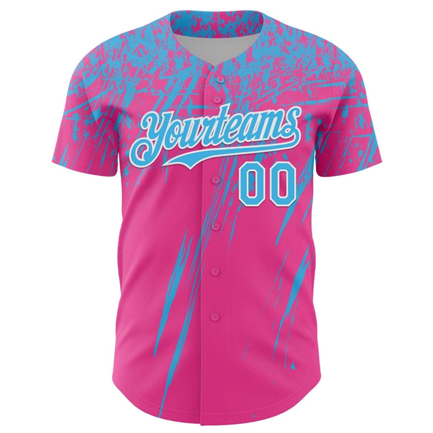 Custom Pink Sky Blue-White Distressed Scratch Brush Stroke Authentic Baseball Jersey baseball jersey product view 2