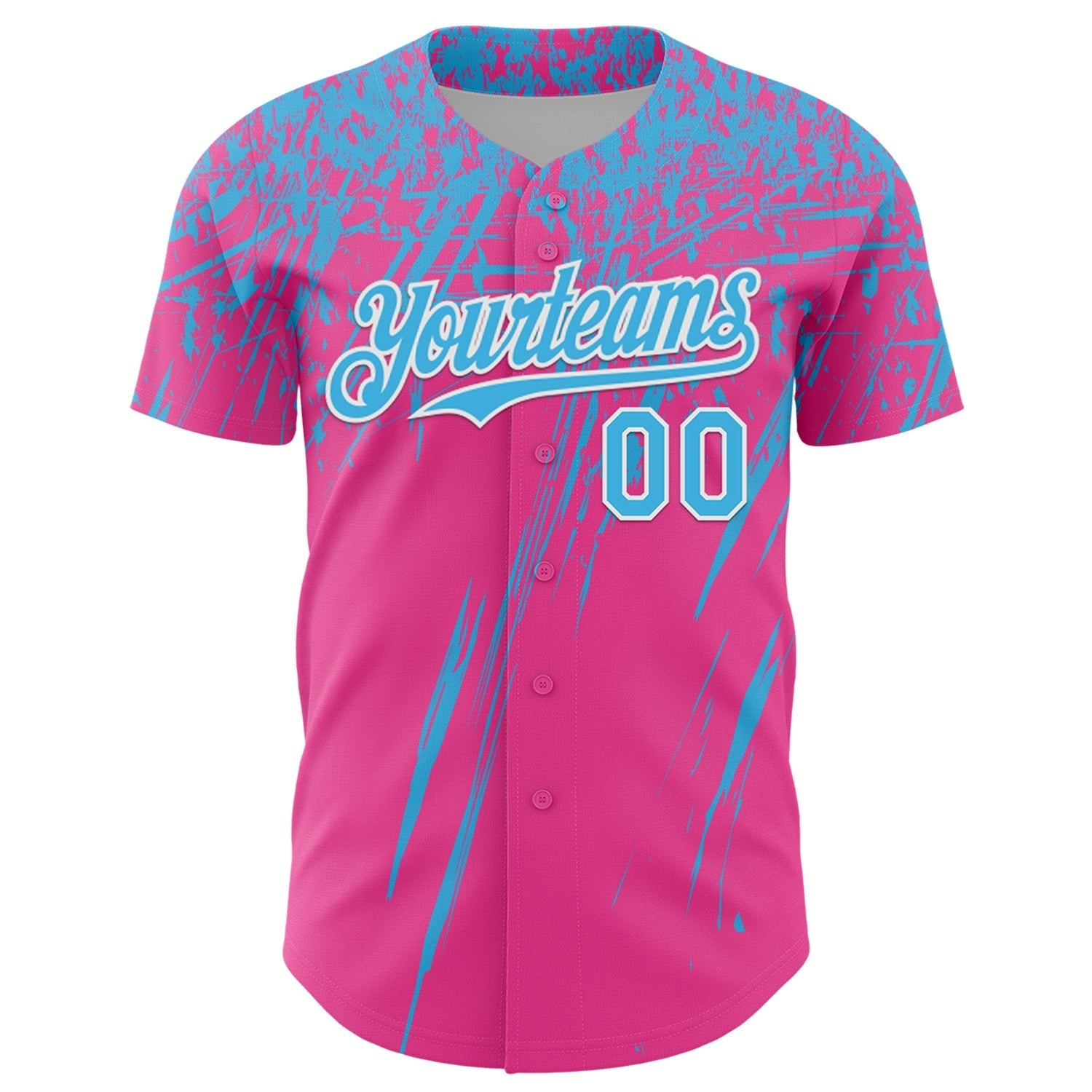 Custom Pink Sky Blue-White Distressed Scratch Brush Stroke Authentic Baseball Jersey baseball jersey product view 2