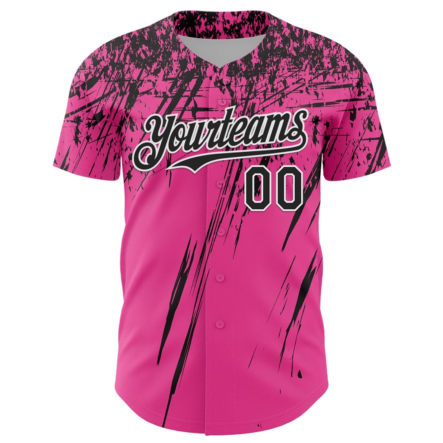 Custom Pink Black-White Distressed Scratch Brush Stroke Authentic Baseball Jersey baseball jersey product view 2