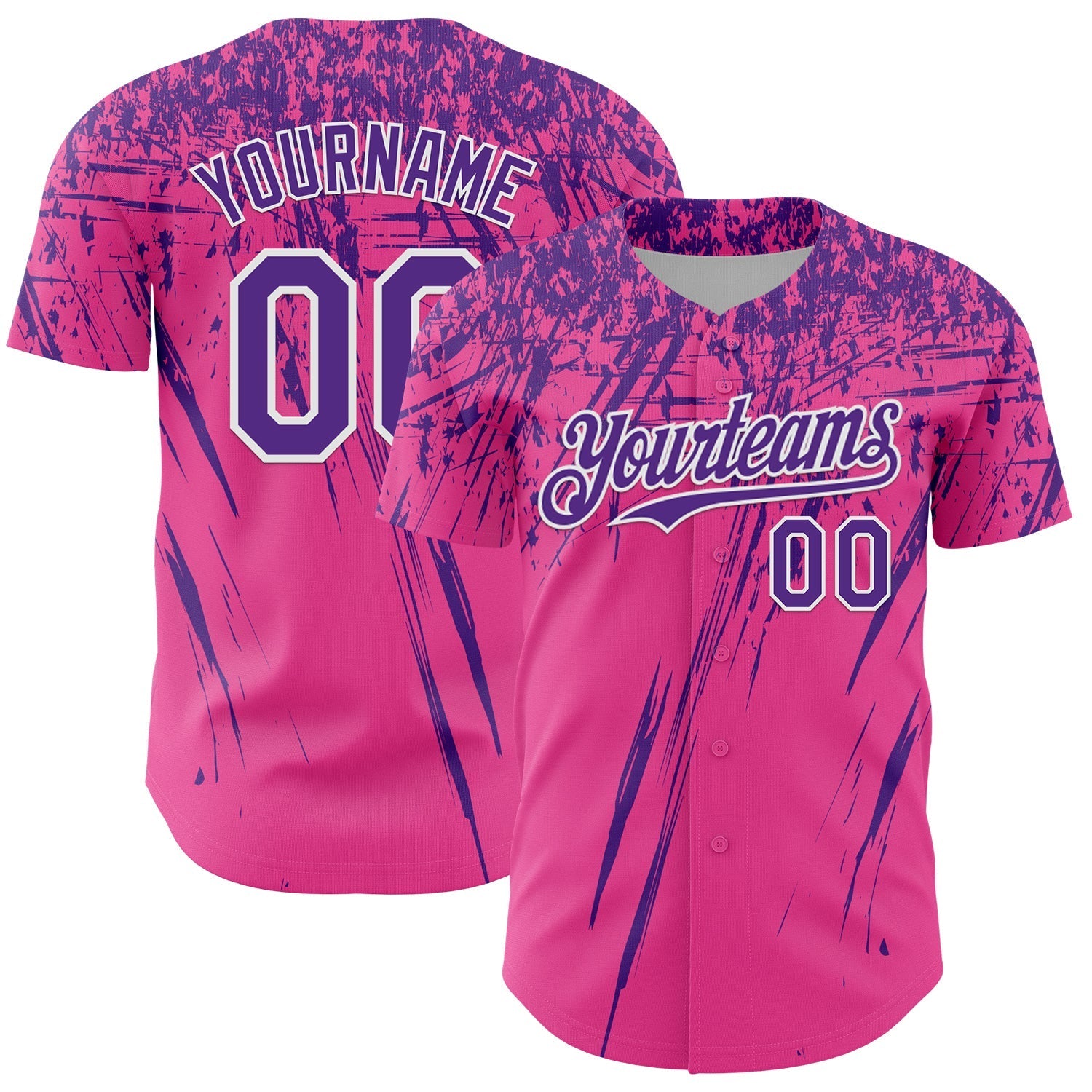 Custom Pink Purple-White Distressed Scratch Brush Stroke Authentic Baseball Jersey baseball jersey product view 1