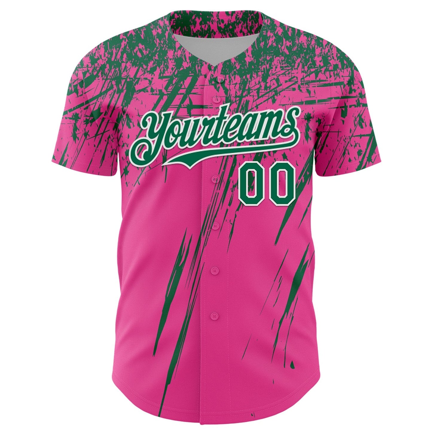 Custom Pink Kelly Green-White Distressed Scratch Brush Stroke Authentic Baseball Jersey baseball jersey product view 2