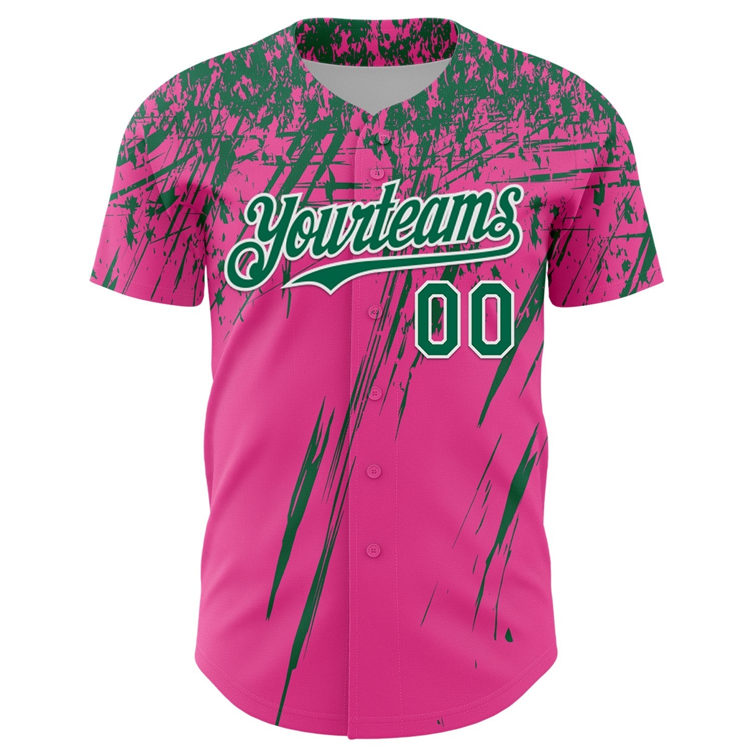 Custom Pink Kelly Green-White Distressed Scratch Brush Stroke Authentic Baseball Jersey baseball jersey product view 2