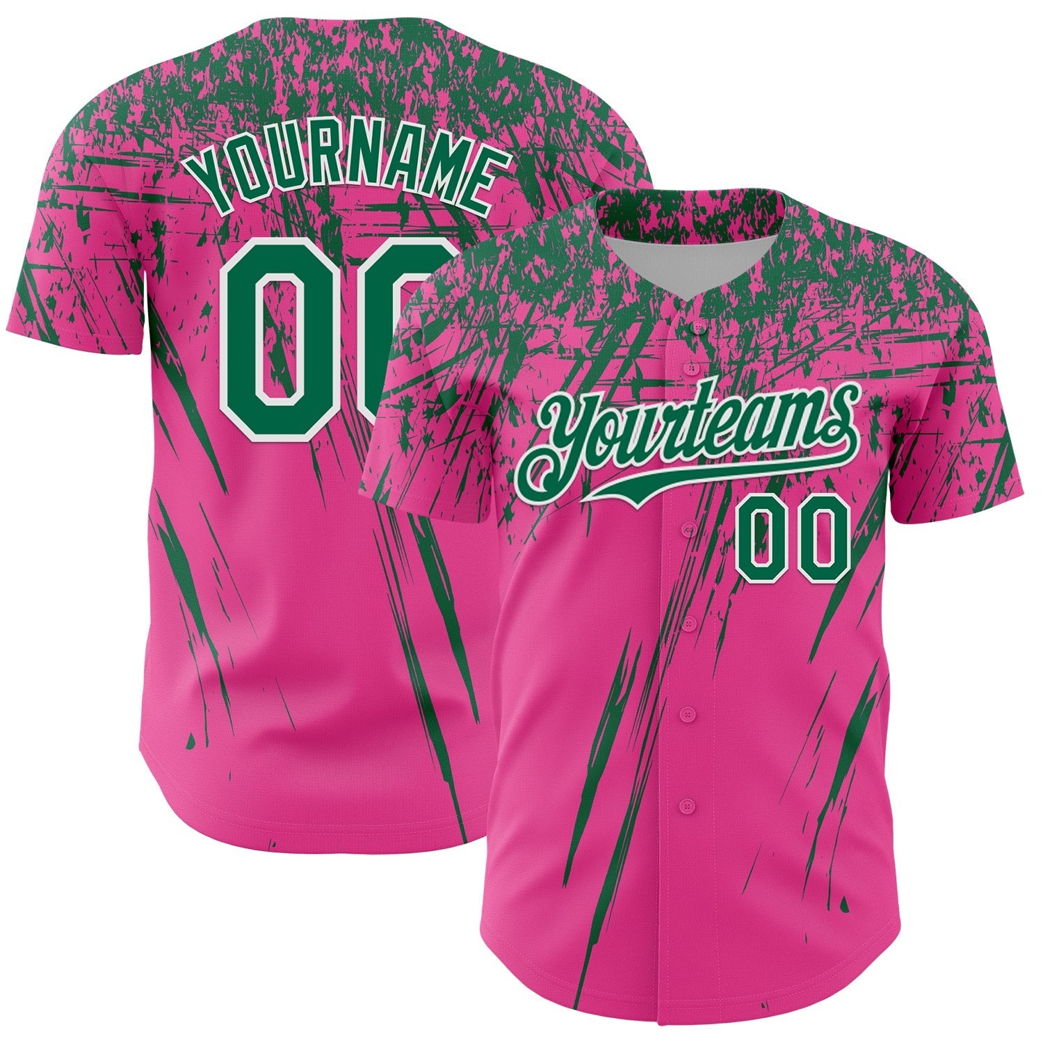 Custom Pink Kelly Green-White Distressed Scratch Brush Stroke Authentic Baseball Jersey baseball jersey product view 1