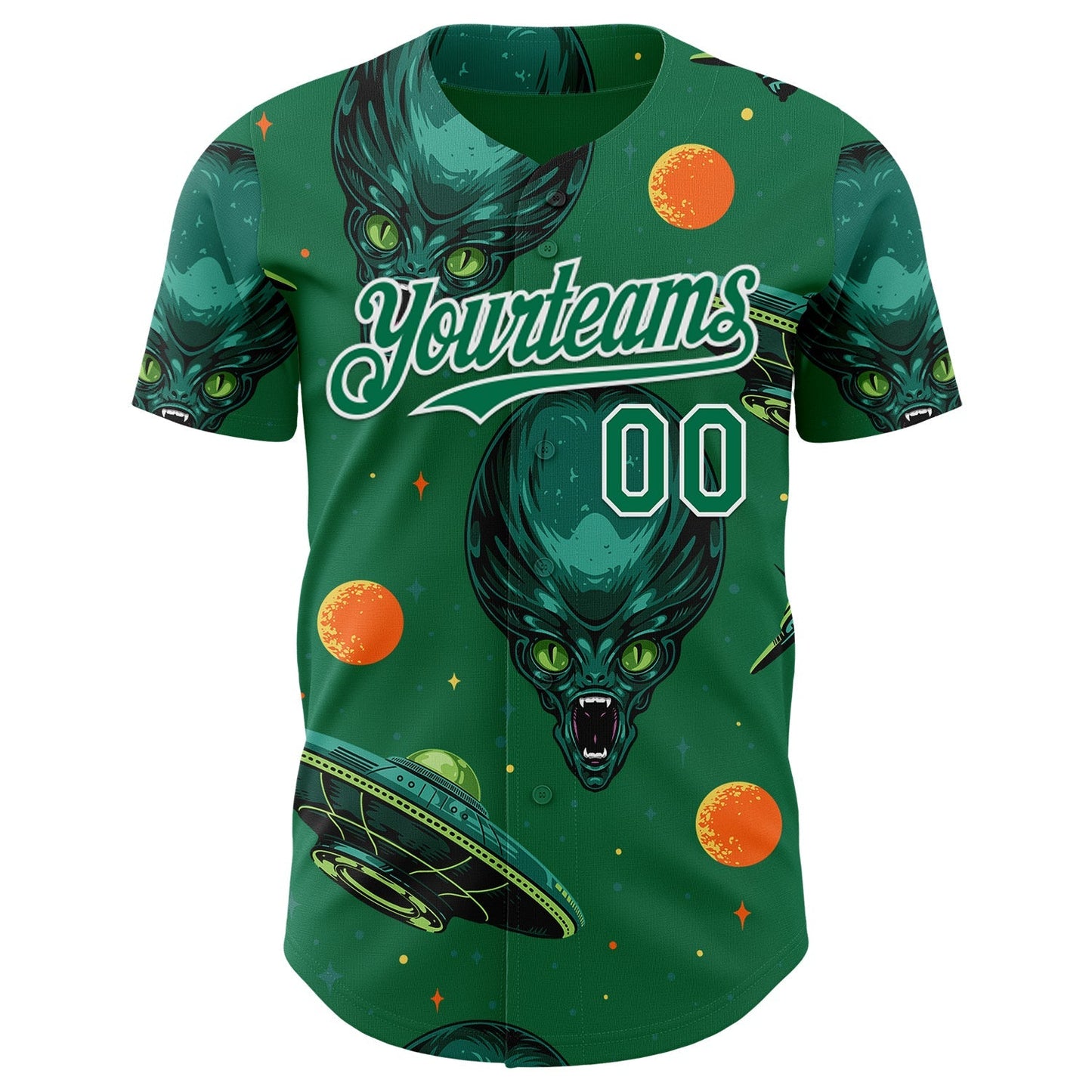 Custom Kelly Green White Alien UFO Space Authentic Baseball Jersey baseball jersey product view 2