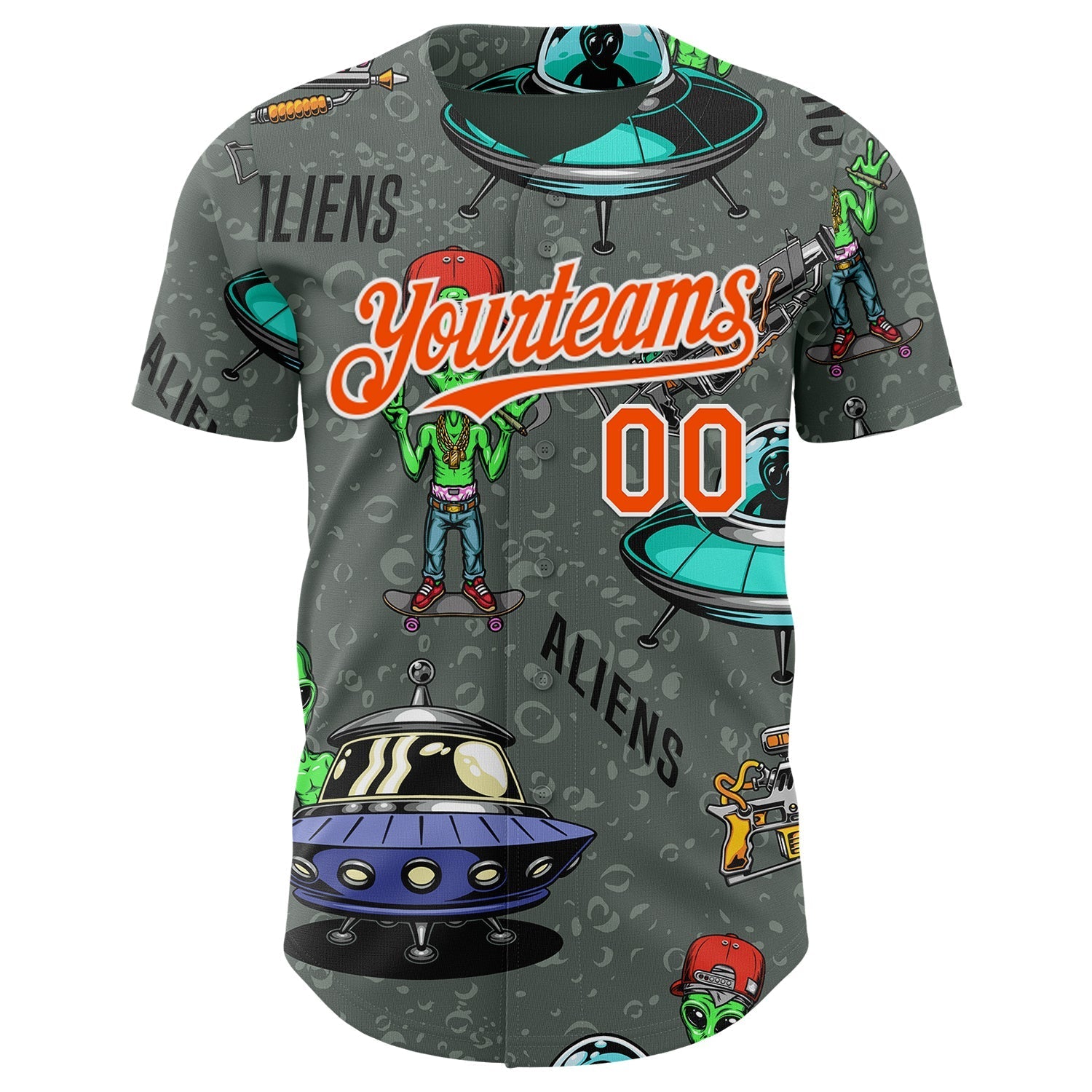 Custom Gray Orange-White Alien UFO Space Authentic Baseball Jersey baseball jersey product view 2