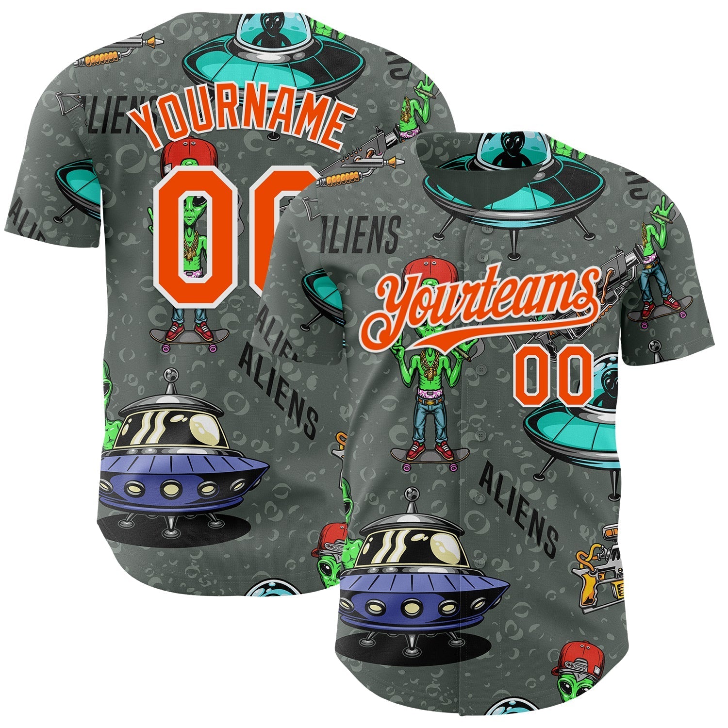 Custom Gray Orange-White Alien UFO Space Authentic Baseball Jersey baseball jersey product view 1