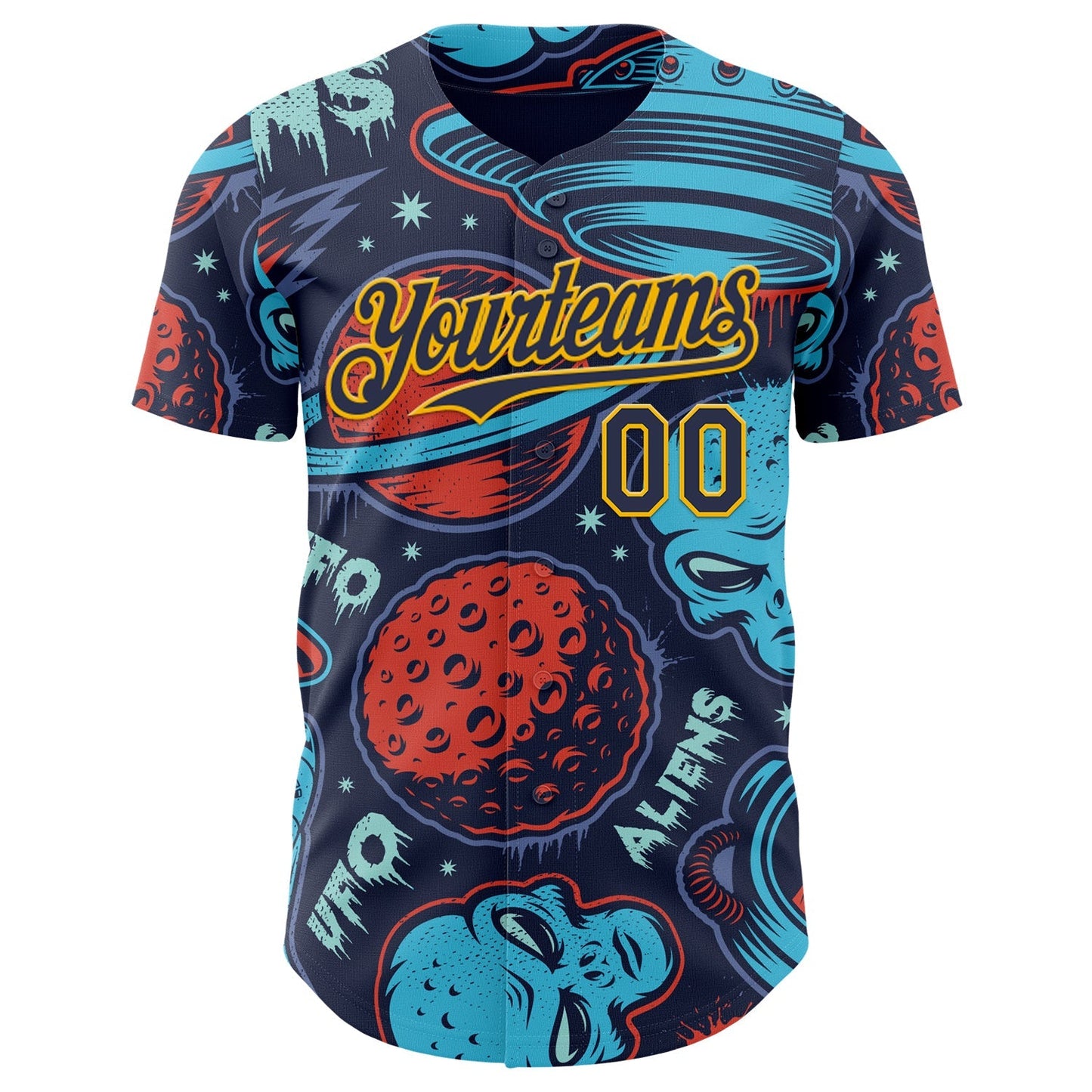 Custom Navy Gold Alien UFO Space Authentic Baseball Jersey baseball jersey product view 2