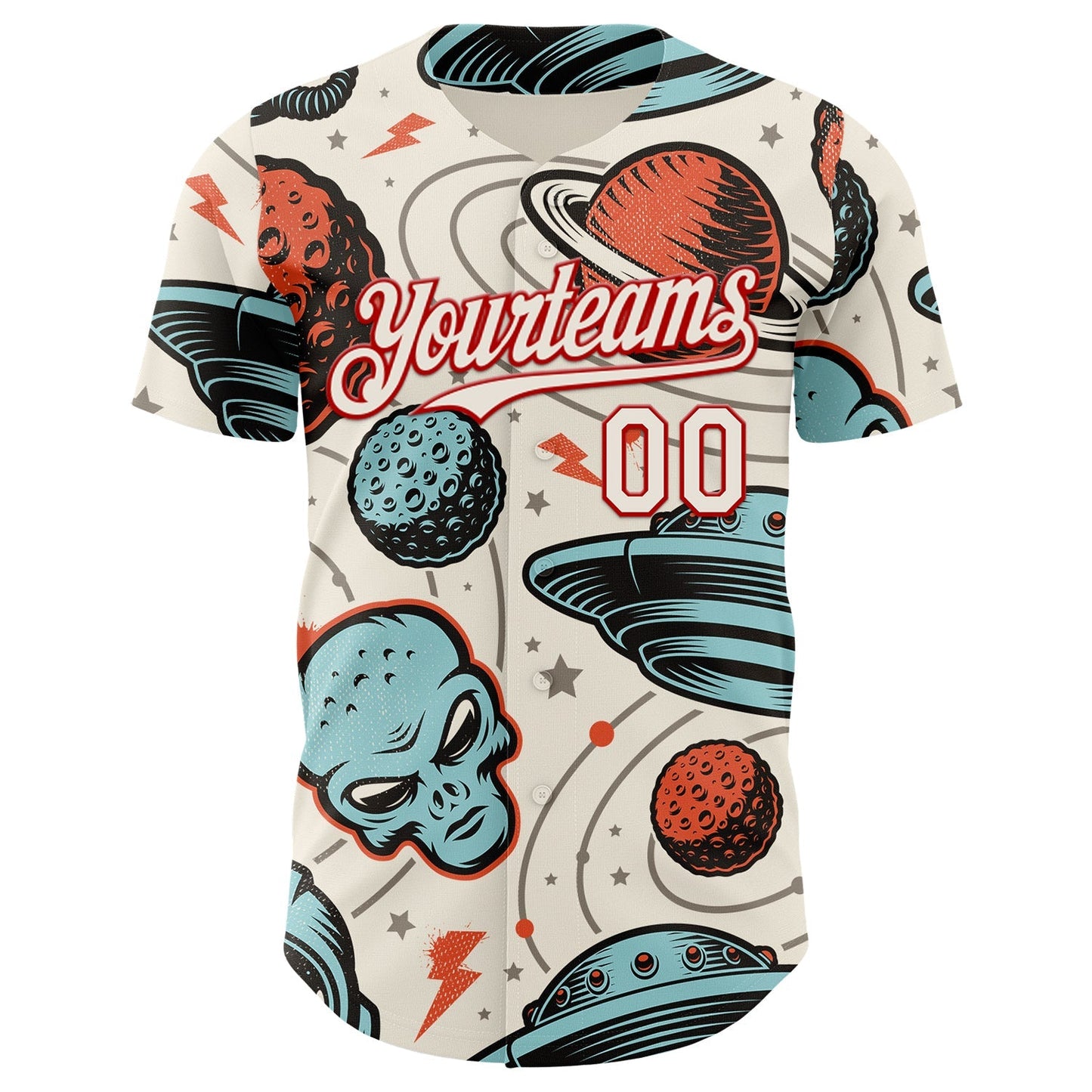 Custom Cream Red Alien UFO Space Authentic Baseball Jersey baseball jersey product view 2