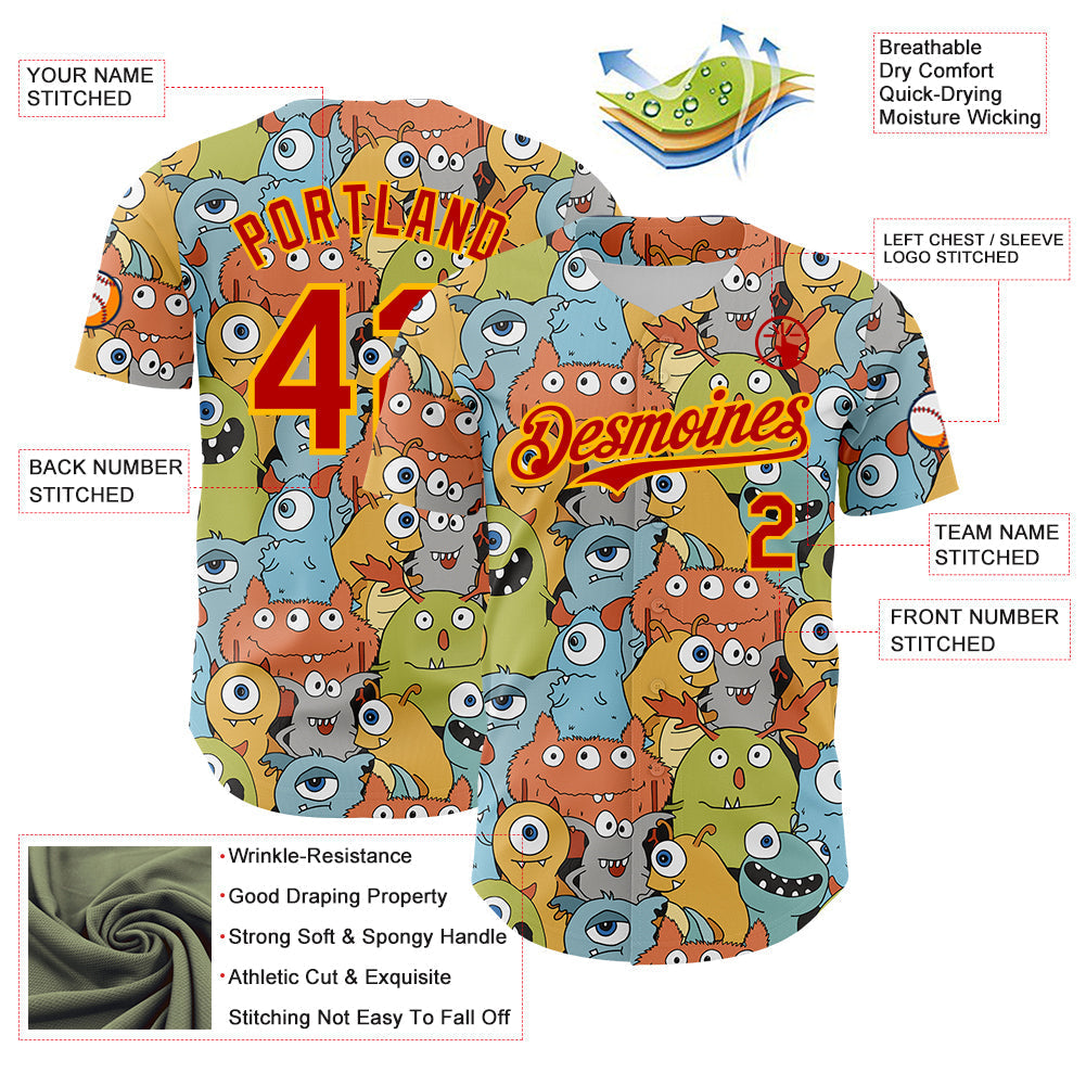 Custom White Red-Gold Alien Monster Mash Authentic Baseball Jersey baseball jersey product view 3
