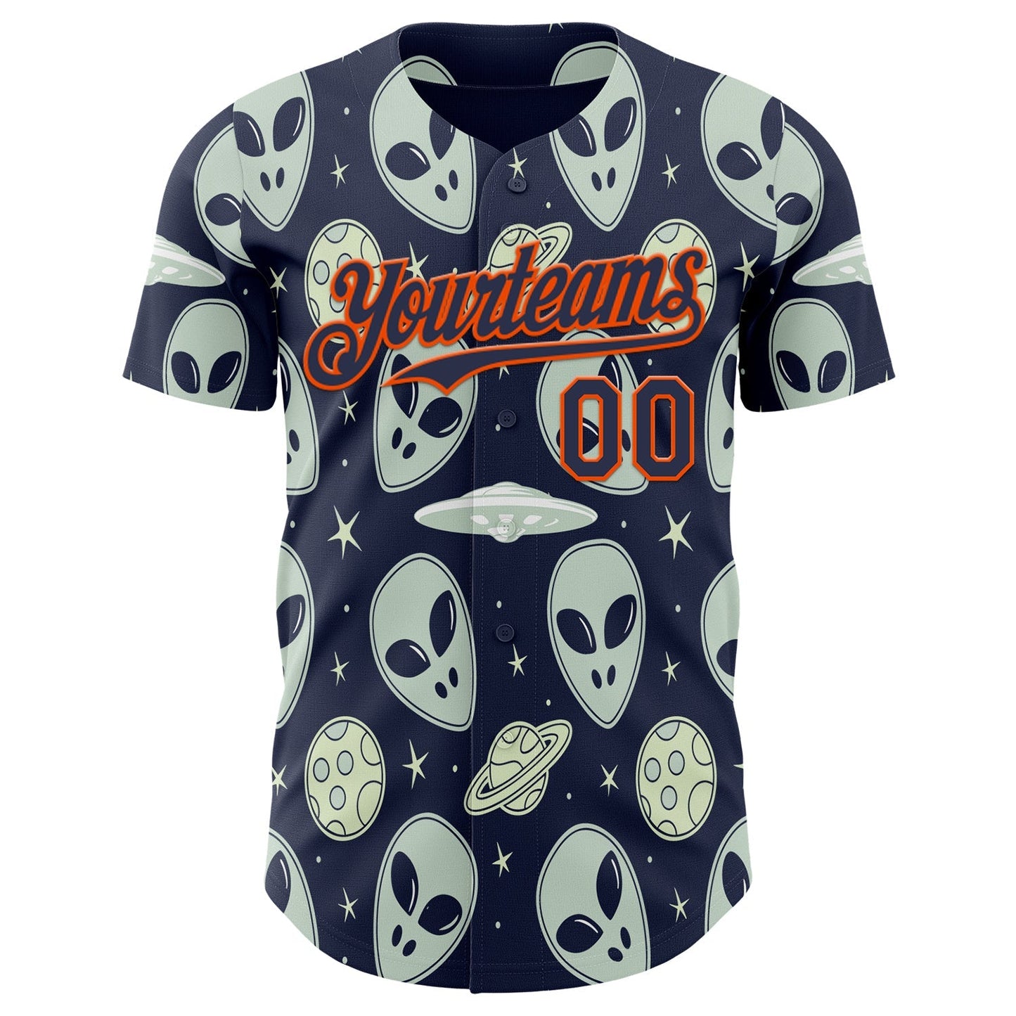 Custom Navy Orange Alien UFO Space Authentic Baseball Jersey baseball jersey product view 2