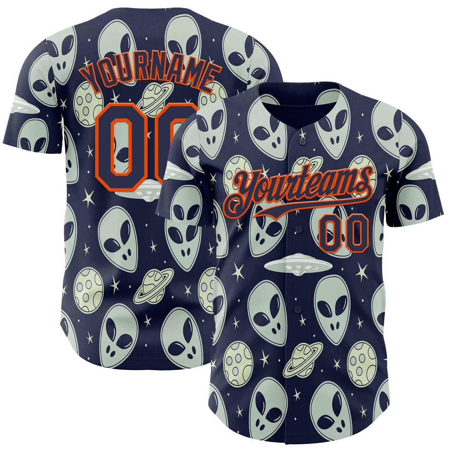 Custom Navy Orange Alien UFO Space Authentic Baseball Jersey baseball jersey product view 1