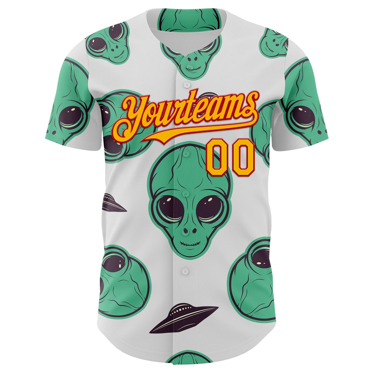 Custom White Gold-Red Alien UFO Space Authentic Baseball Jersey baseball jersey product view 2