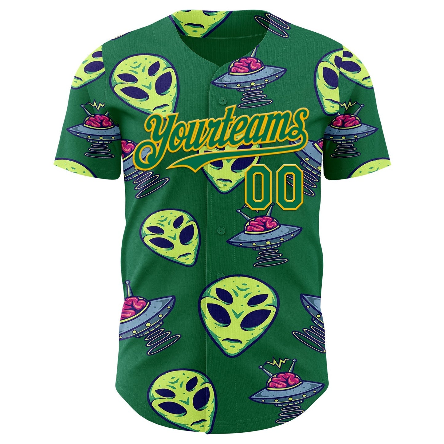 Custom Kelly Green Gold Alien UFO Space Authentic Baseball Jersey baseball jersey product view 2