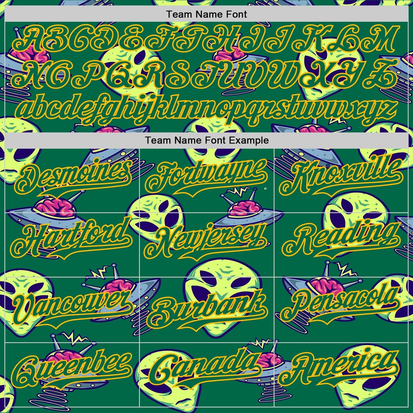Custom Kelly Green Gold Alien UFO Space Authentic Baseball Jersey baseball jersey product view 4