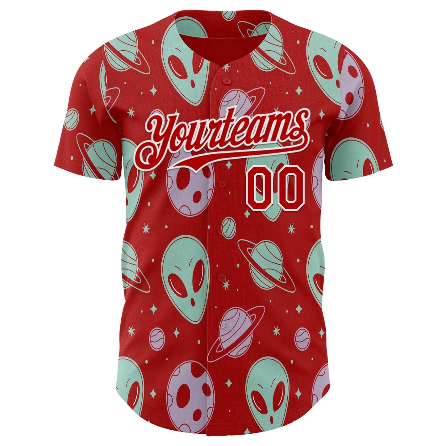 Custom Red White Alien UFO Space Authentic Baseball Jersey baseball jersey product view 2