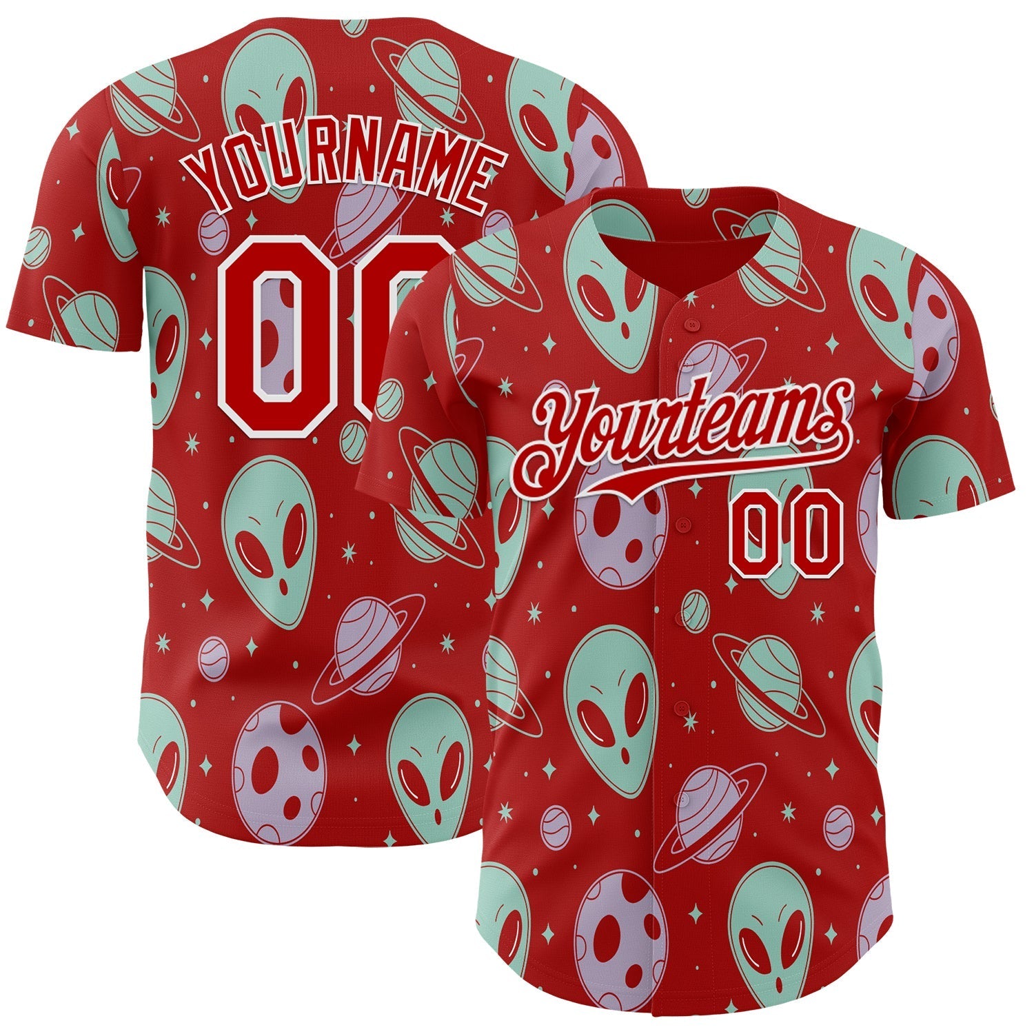 Custom Red White Alien UFO Space Authentic Baseball Jersey baseball jersey product view 1