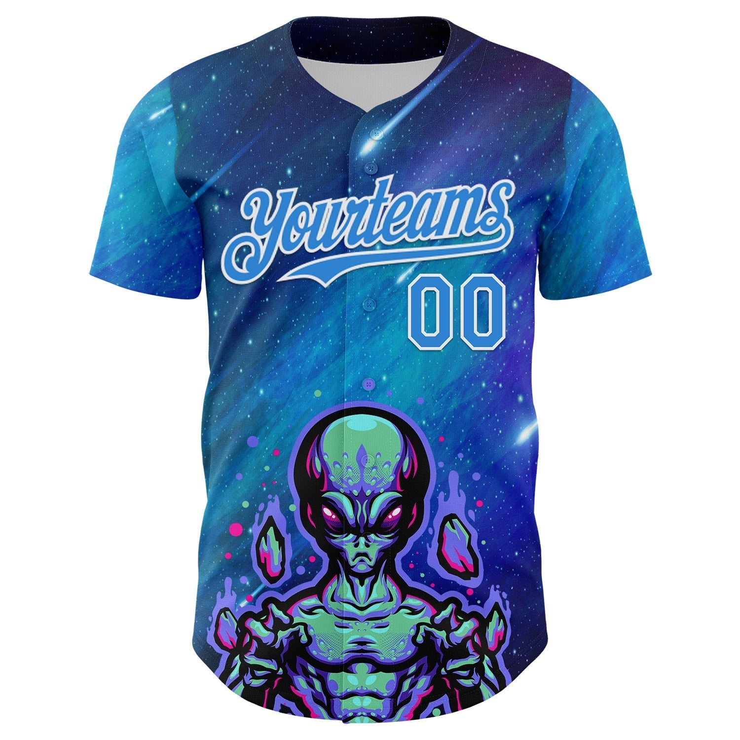Custom Blue Electric Blue-White Alien UFO Space Galaxy Authentic Baseball Jersey baseball jersey product view 2