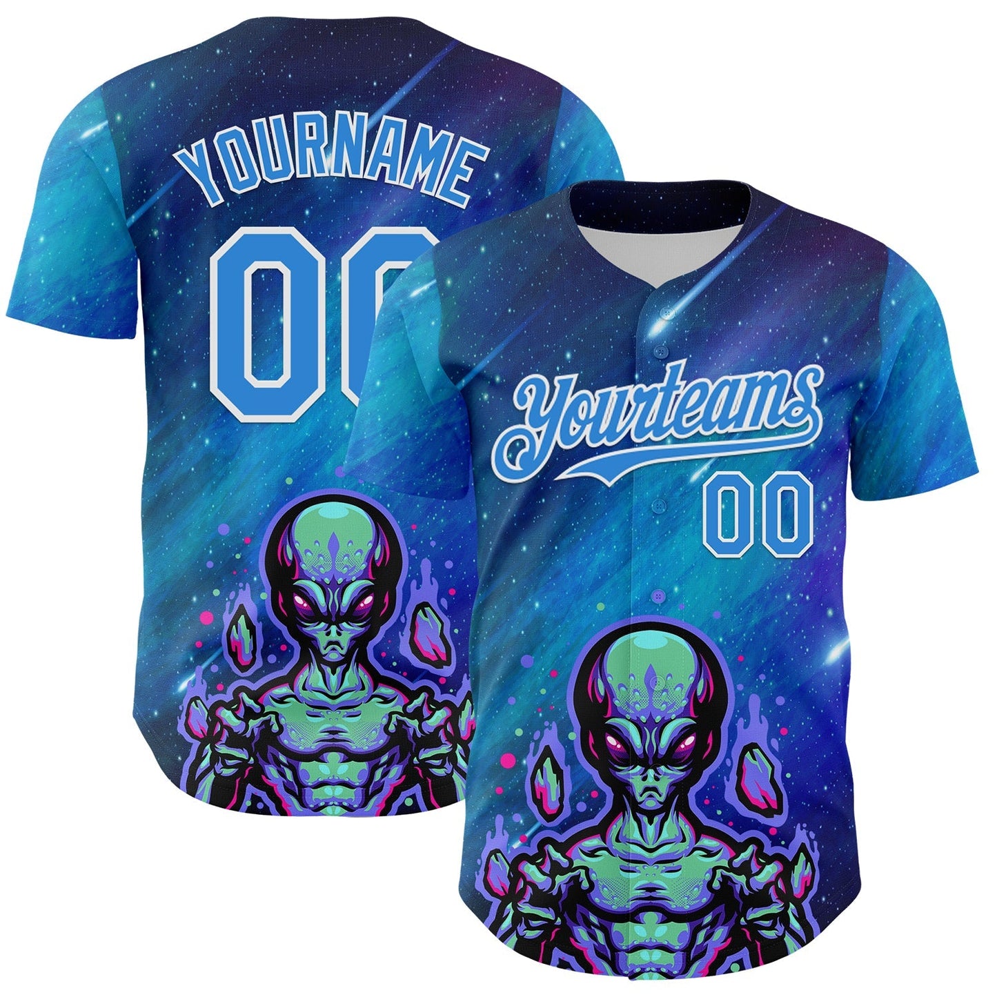 Custom Blue Electric Blue-White Alien UFO Space Galaxy Authentic Baseball Jersey baseball jersey product view 1