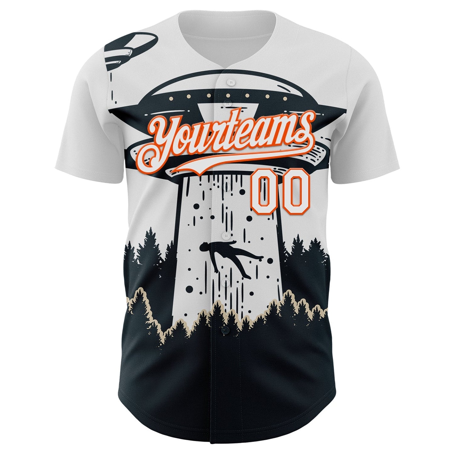 Custom White Orange-Black UFO Alien Abduction Authentic Baseball Jersey baseball jersey product view 2