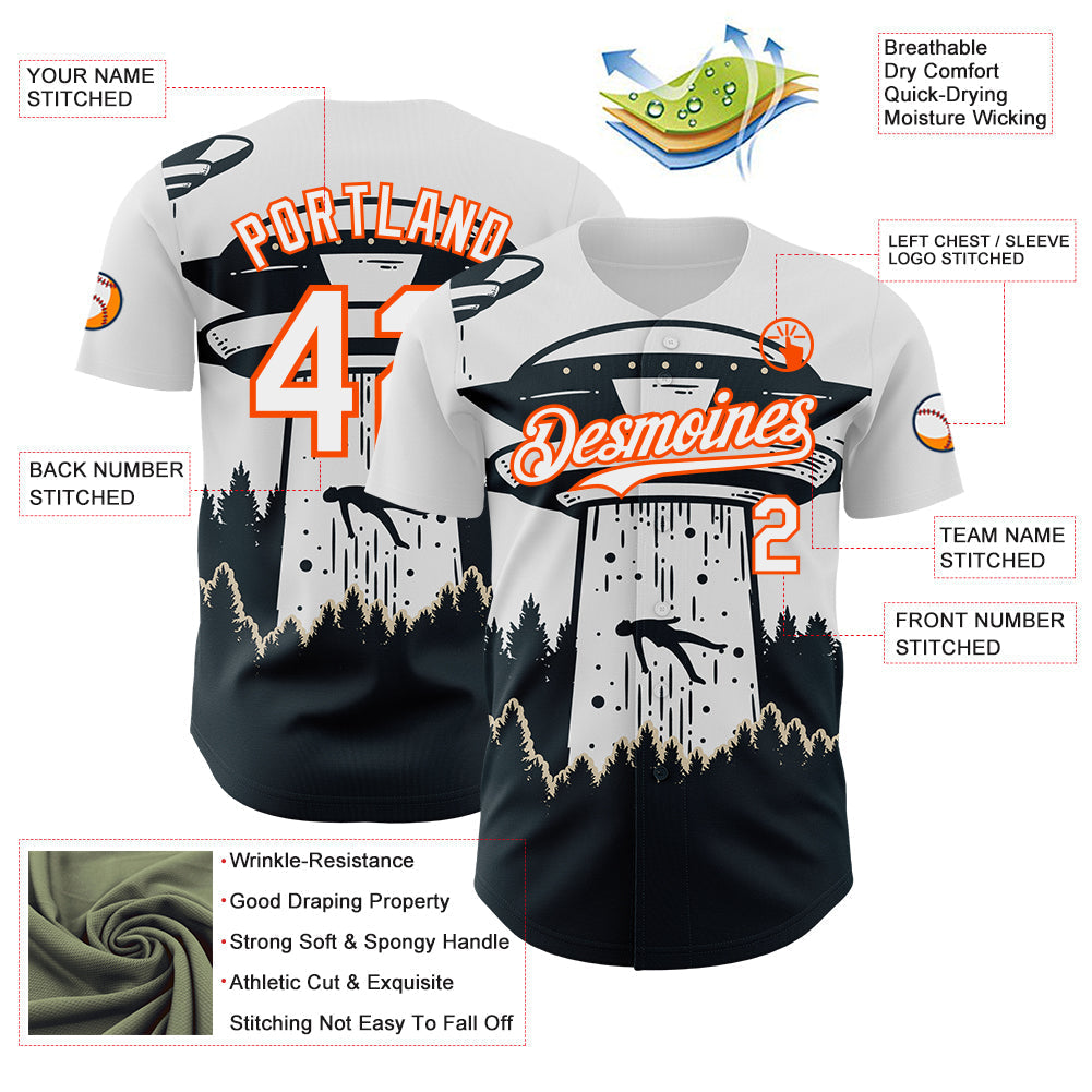 Custom White Orange-Black UFO Alien Abduction Authentic Baseball Jersey baseball jersey product view 3