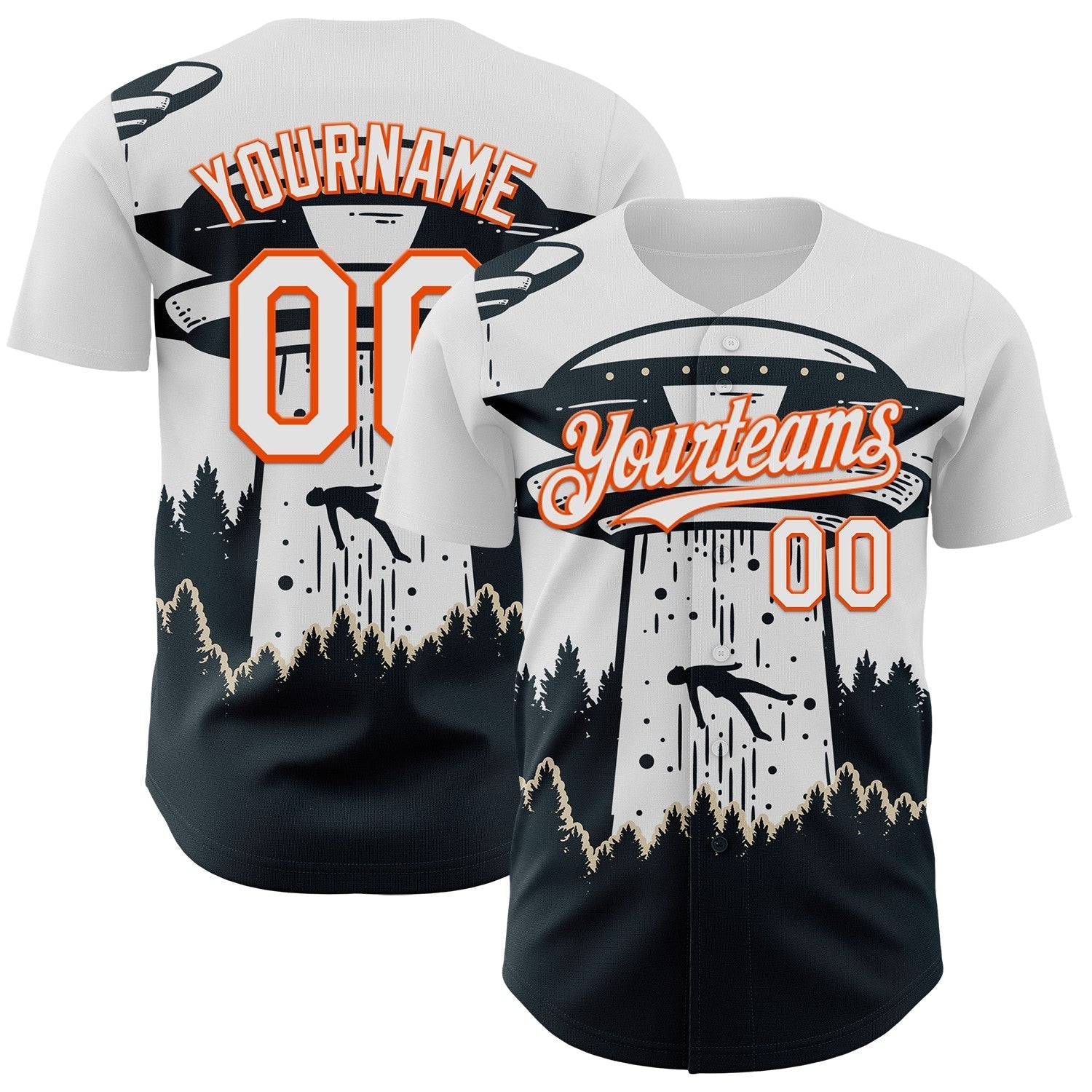Custom White Orange-Black UFO Alien Abduction Authentic Baseball Jersey baseball jersey product view 1