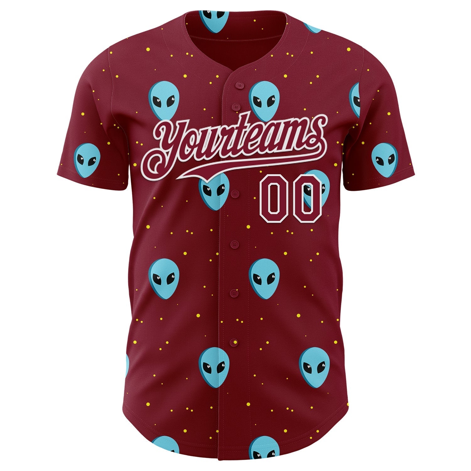 Custom Crimson White Cartoon Alien Galaxy Authentic Baseball Jersey baseball jersey product view 2