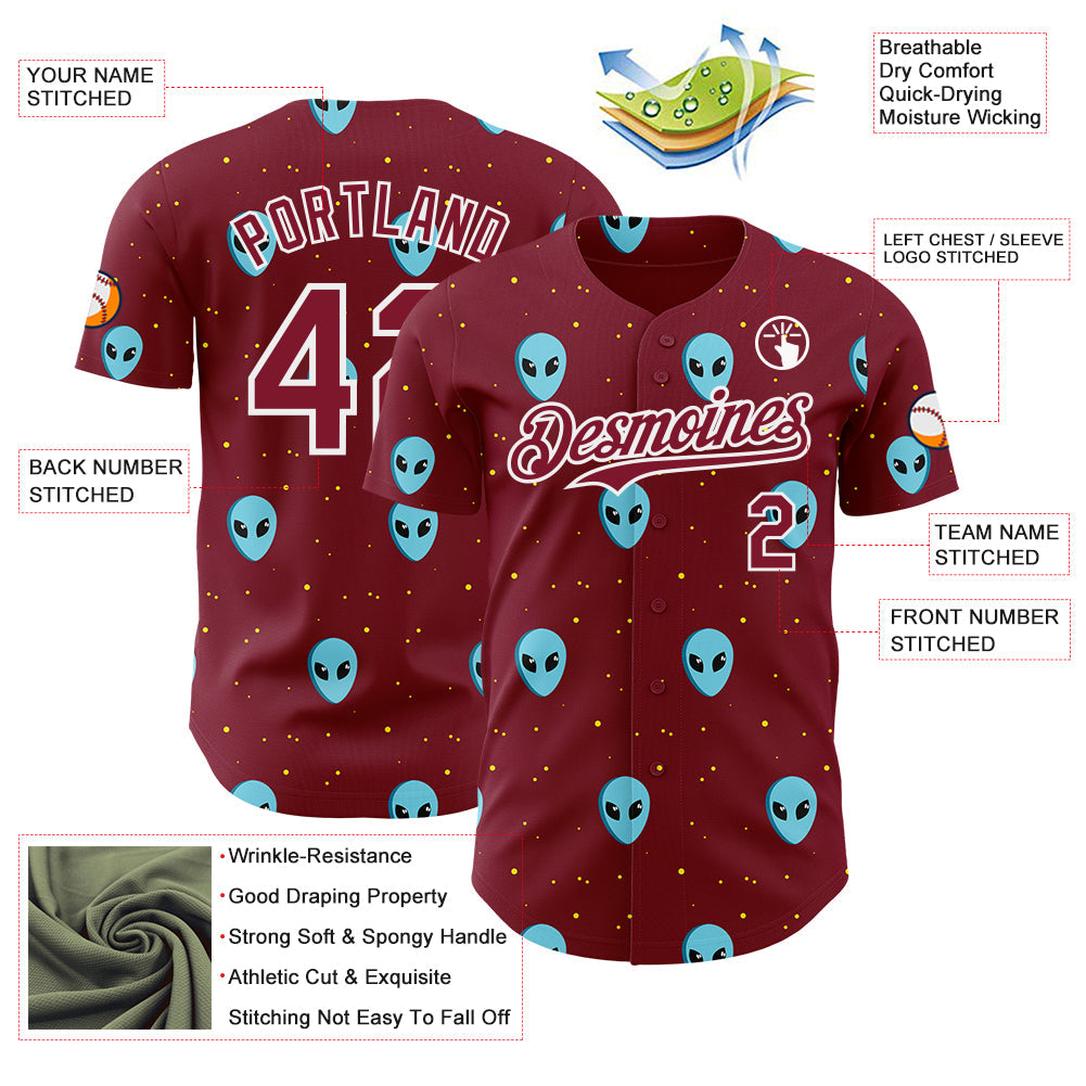 Custom Crimson White Cartoon Alien Galaxy Authentic Baseball Jersey baseball jersey product view 3