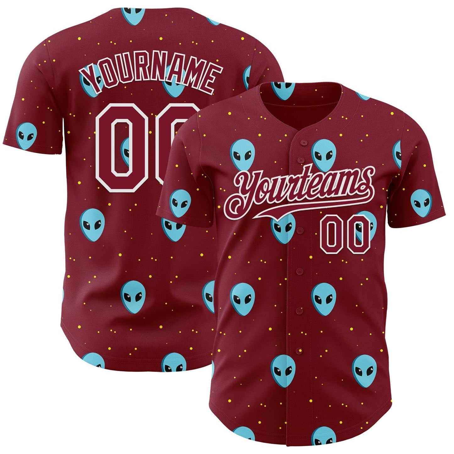 Custom Crimson White Cartoon Alien Galaxy Authentic Baseball Jersey baseball jersey product view 1