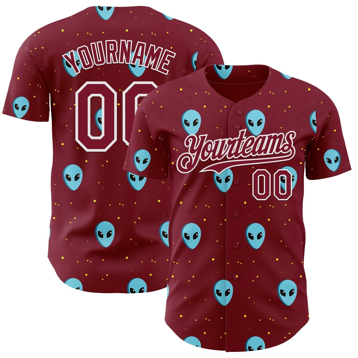Custom Crimson White Cartoon Alien Galaxy Authentic Baseball Jersey baseball jersey product view 1