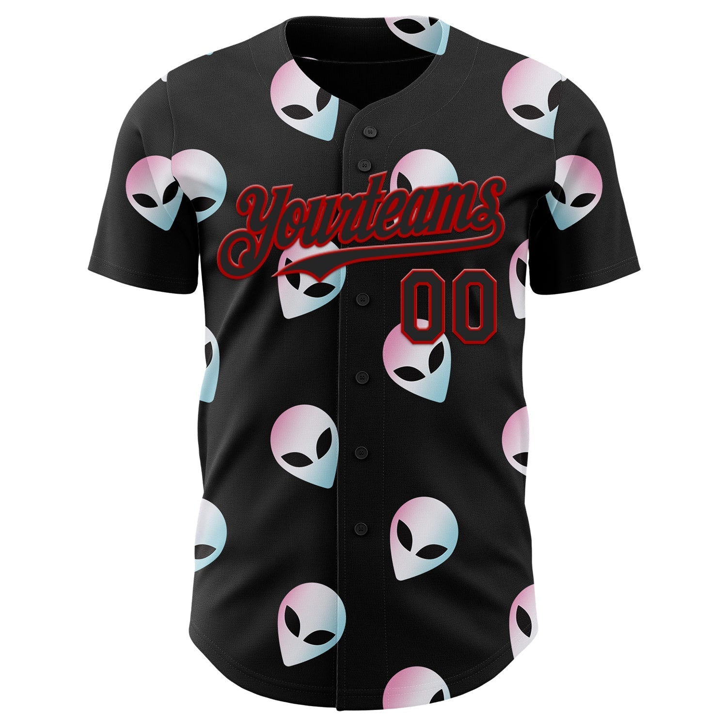 Custom Black Red Cartoon Alien Authentic Baseball Jersey baseball jersey product view 2