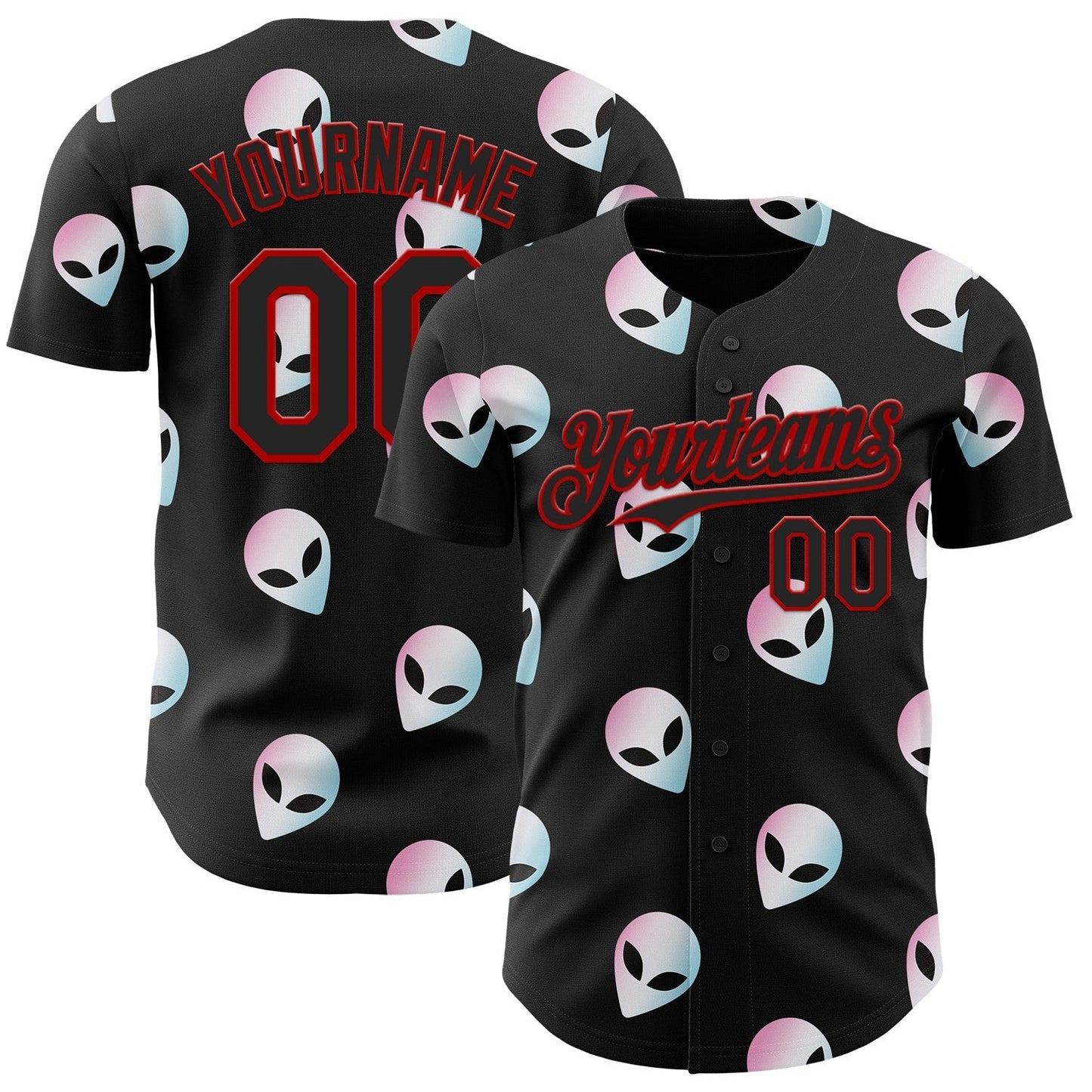 Custom Black Red Cartoon Alien Authentic Baseball Jersey baseball jersey product view 1