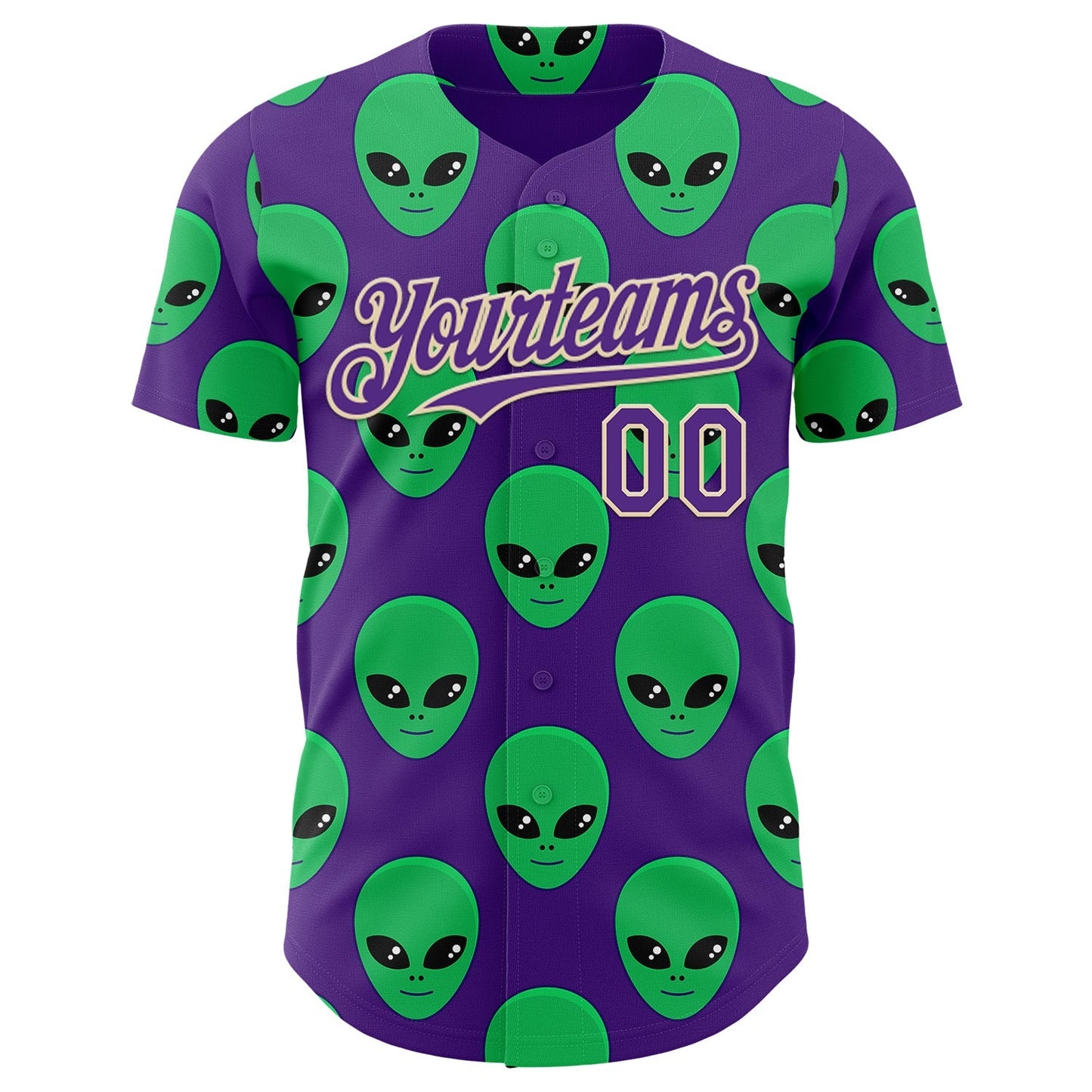Custom Purple Green-Cream Cartoon Alien Authentic Baseball Jersey baseball jersey product view 2
