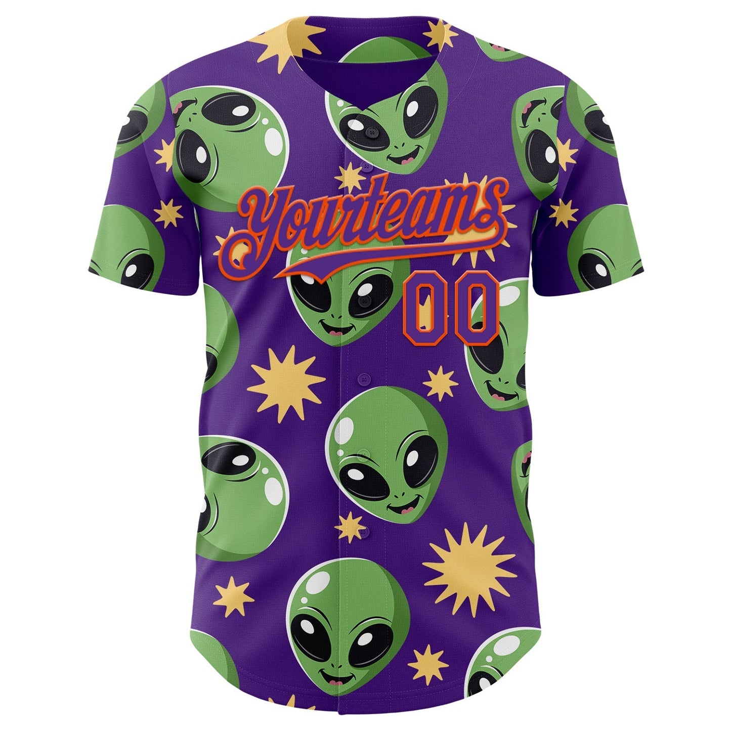 Custom Purple Green-Orange Cartoon Alien Authentic Baseball Jersey baseball jersey product view 2