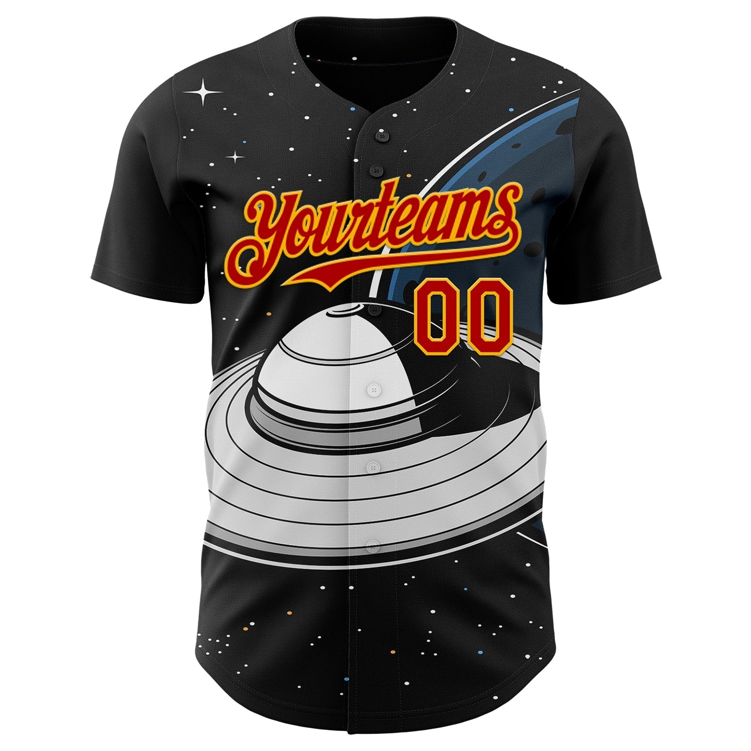 Custom Black Red-Gold Alien UFO Saucer Authentic Baseball Jersey baseball jersey product view 2