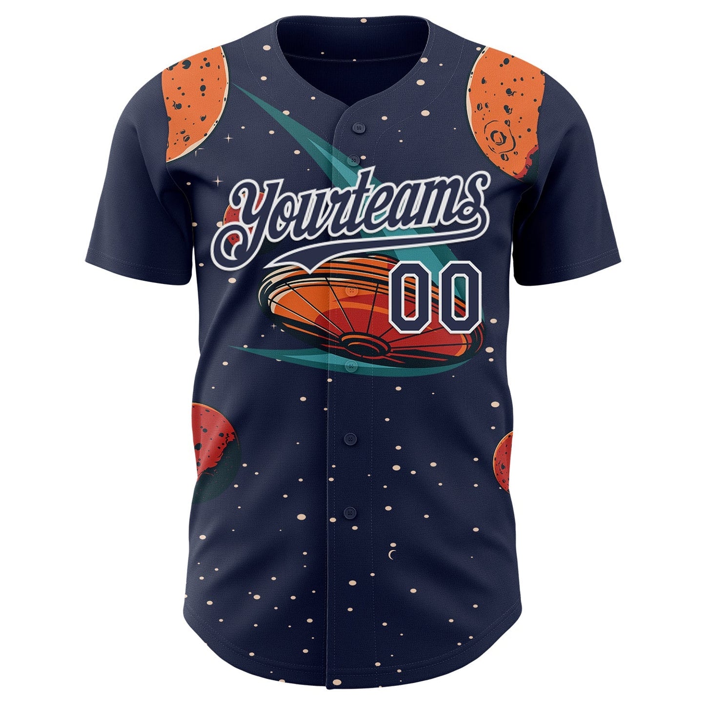 Custom Black Navy Orange-White Alien UFO Galaxy Authentic Baseball Jersey baseball jersey product view 2