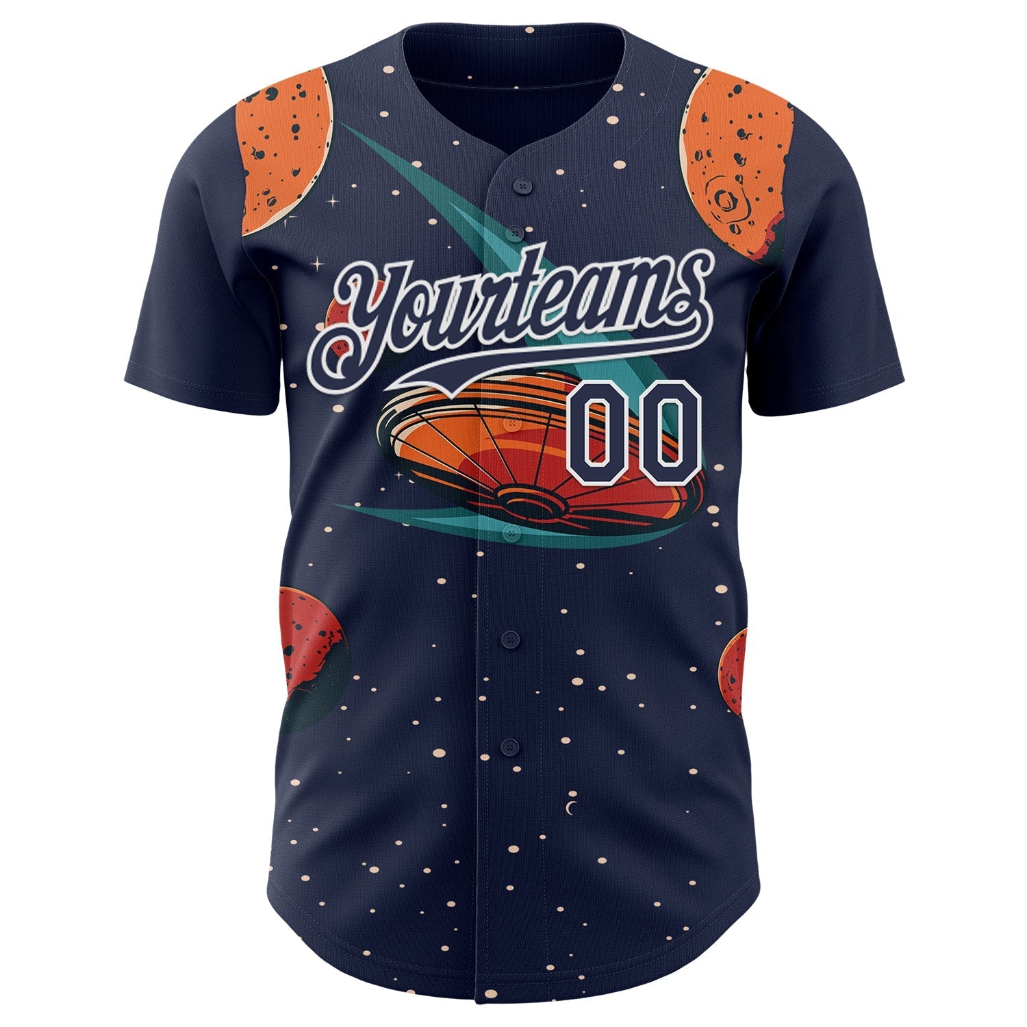 Custom Black Navy Orange-White Alien UFO Galaxy Authentic Baseball Jersey baseball jersey product view 2