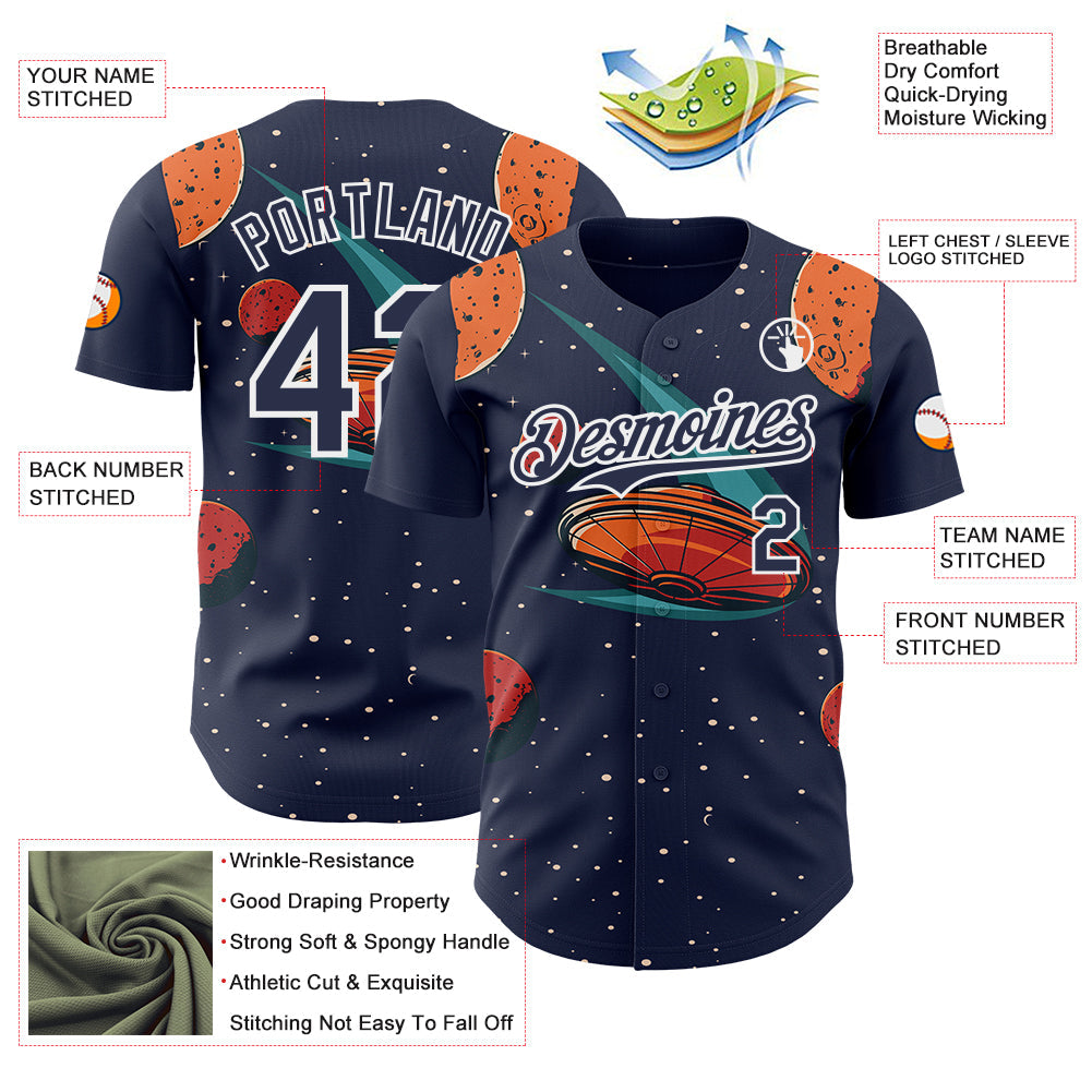 Custom Black Navy Orange-White Alien UFO Galaxy Authentic Baseball Jersey baseball jersey product view 3