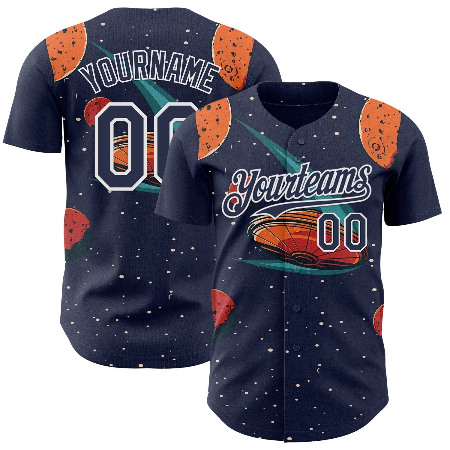 Custom Black Navy Orange-White Alien UFO Galaxy Authentic Baseball Jersey baseball jersey product view 1