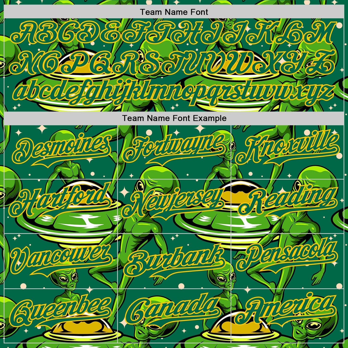 Custom Kelly Green Yellow Alien UFO Galaxy Authentic Baseball Jersey baseball jersey product view 4