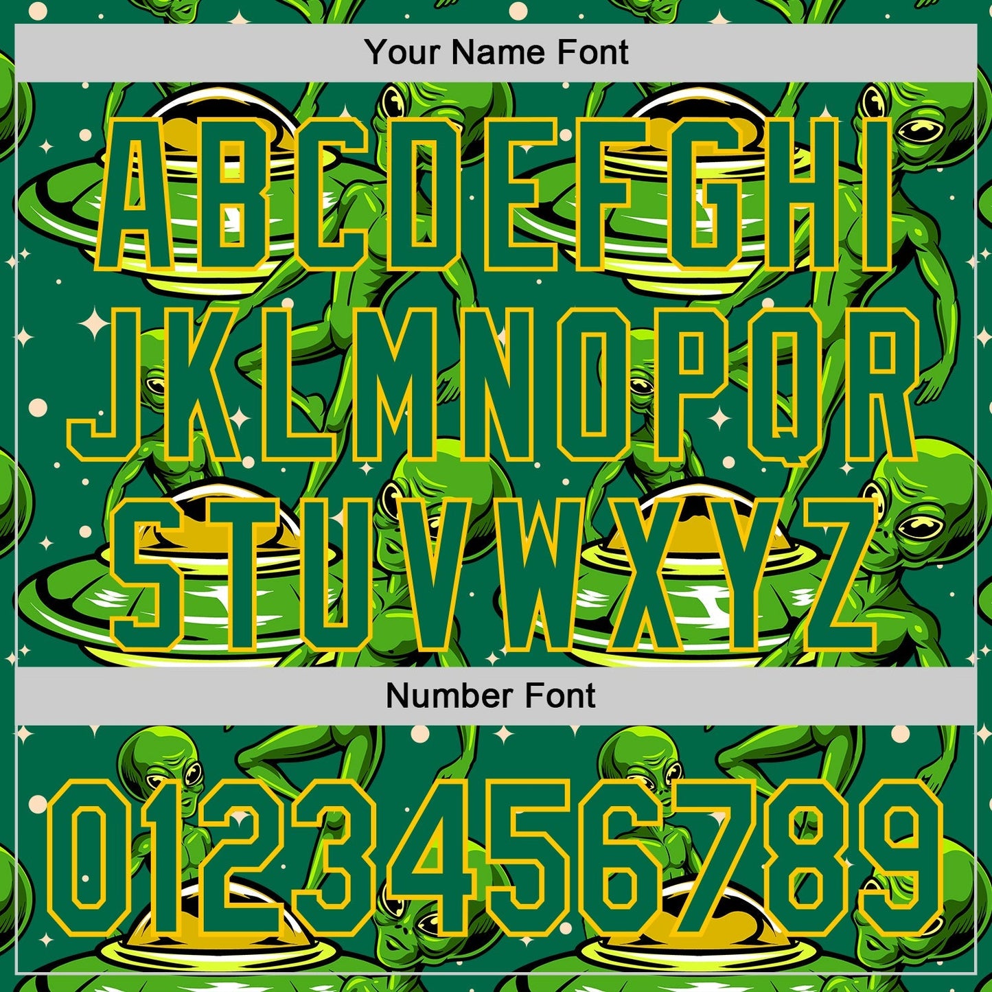 Custom Kelly Green Yellow Alien UFO Galaxy Authentic Baseball Jersey baseball jersey product view 5