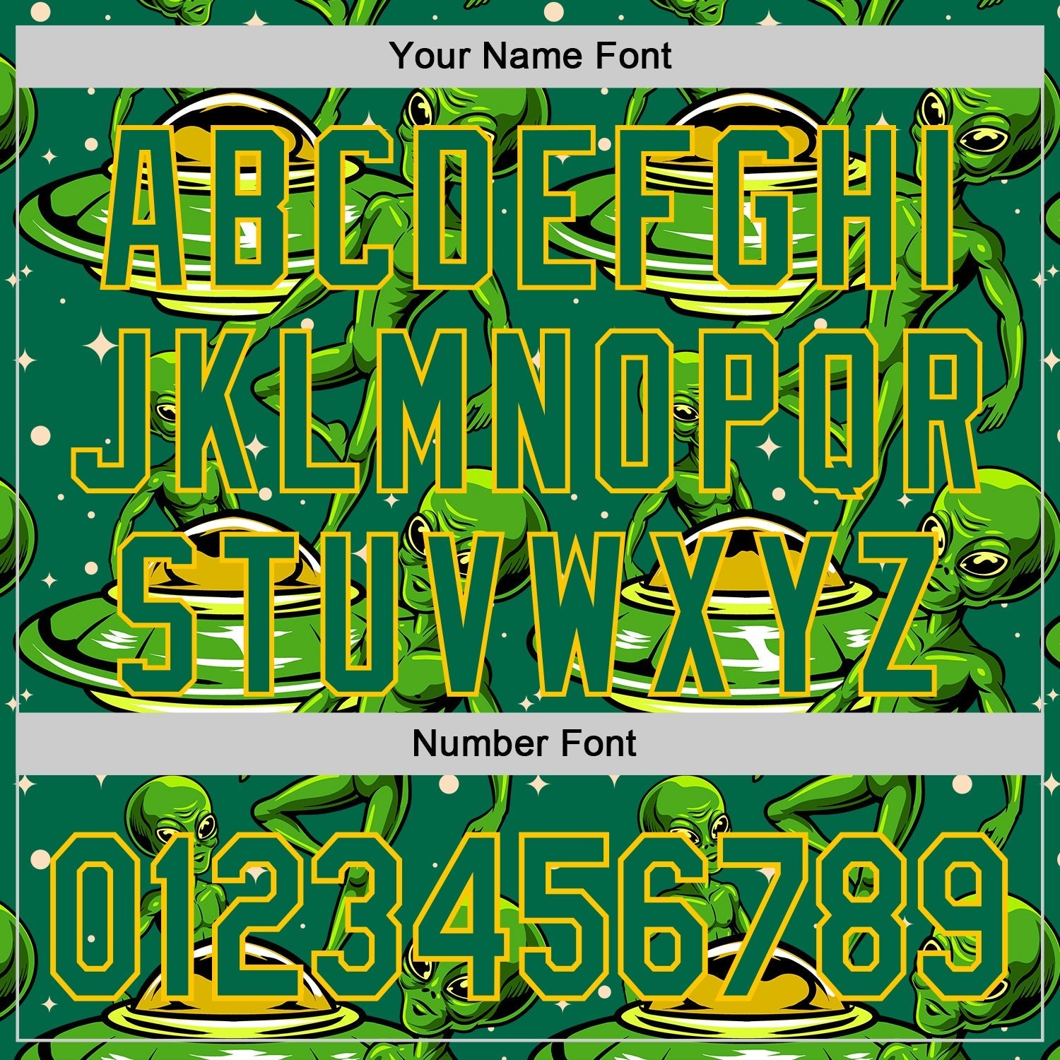 Custom Kelly Green Yellow Alien UFO Galaxy Authentic Baseball Jersey baseball jersey product view 5