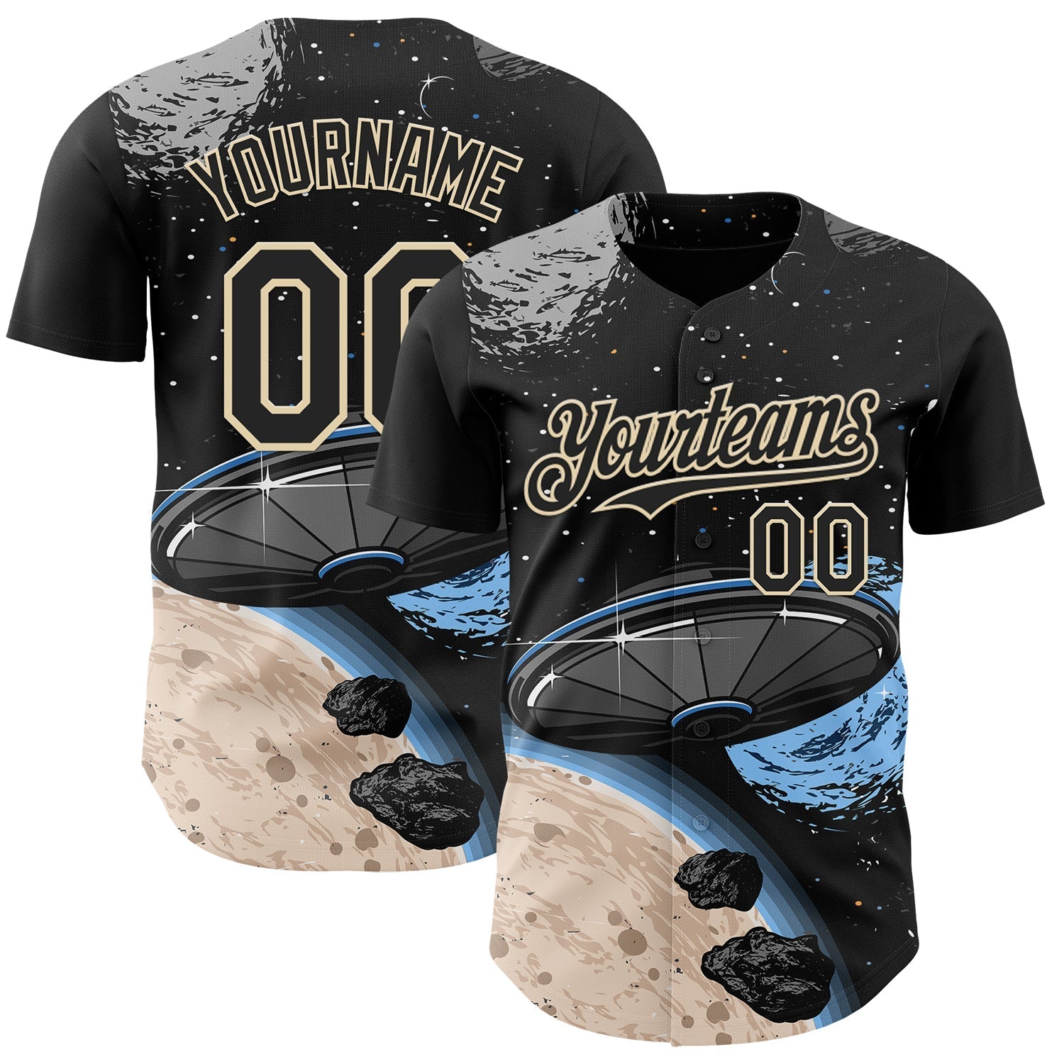Custom Black Cream Alien Space Meteor UFO Galaxy Authentic Baseball Jersey baseball jersey product view 1