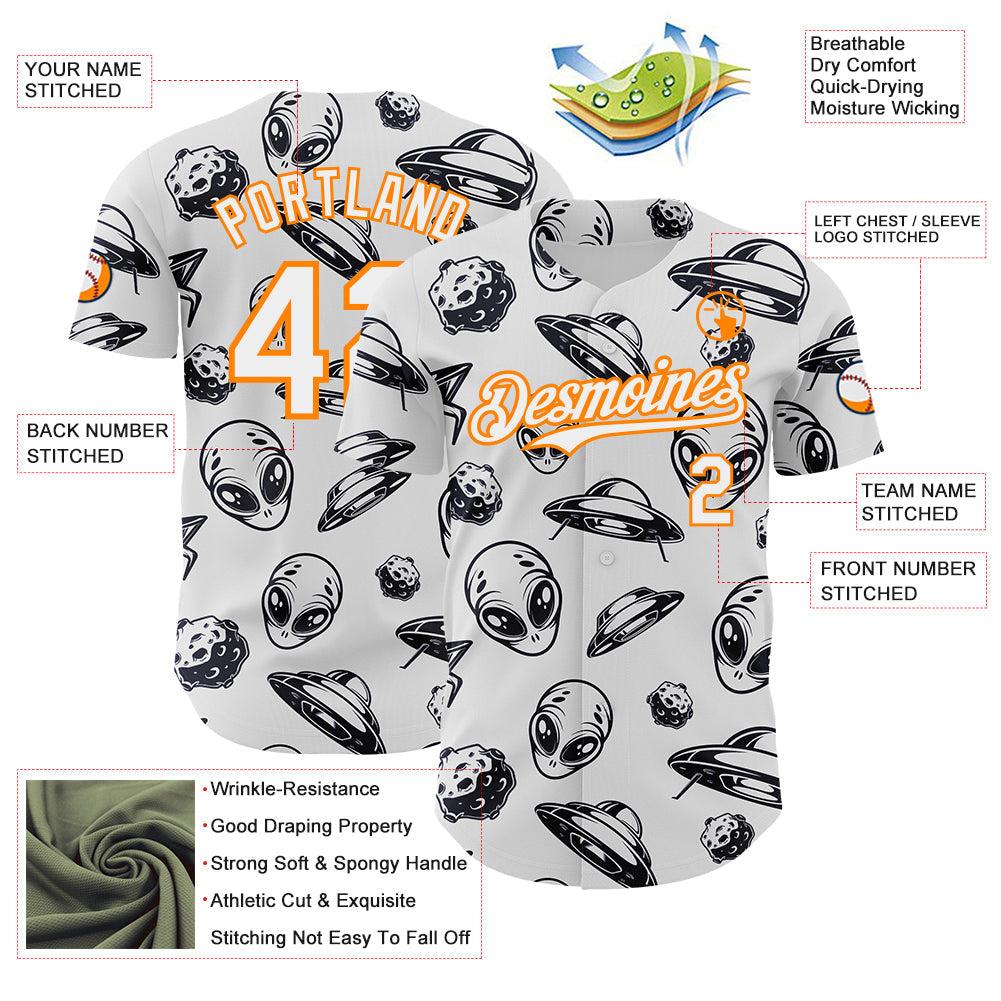 Custom White Bay Orange Alien UFO Authentic Baseball Jersey baseball jersey product view 3