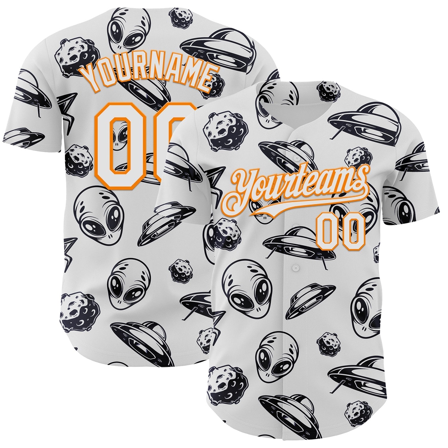 Custom White Bay Orange Alien UFO Authentic Baseball Jersey baseball jersey product view 1