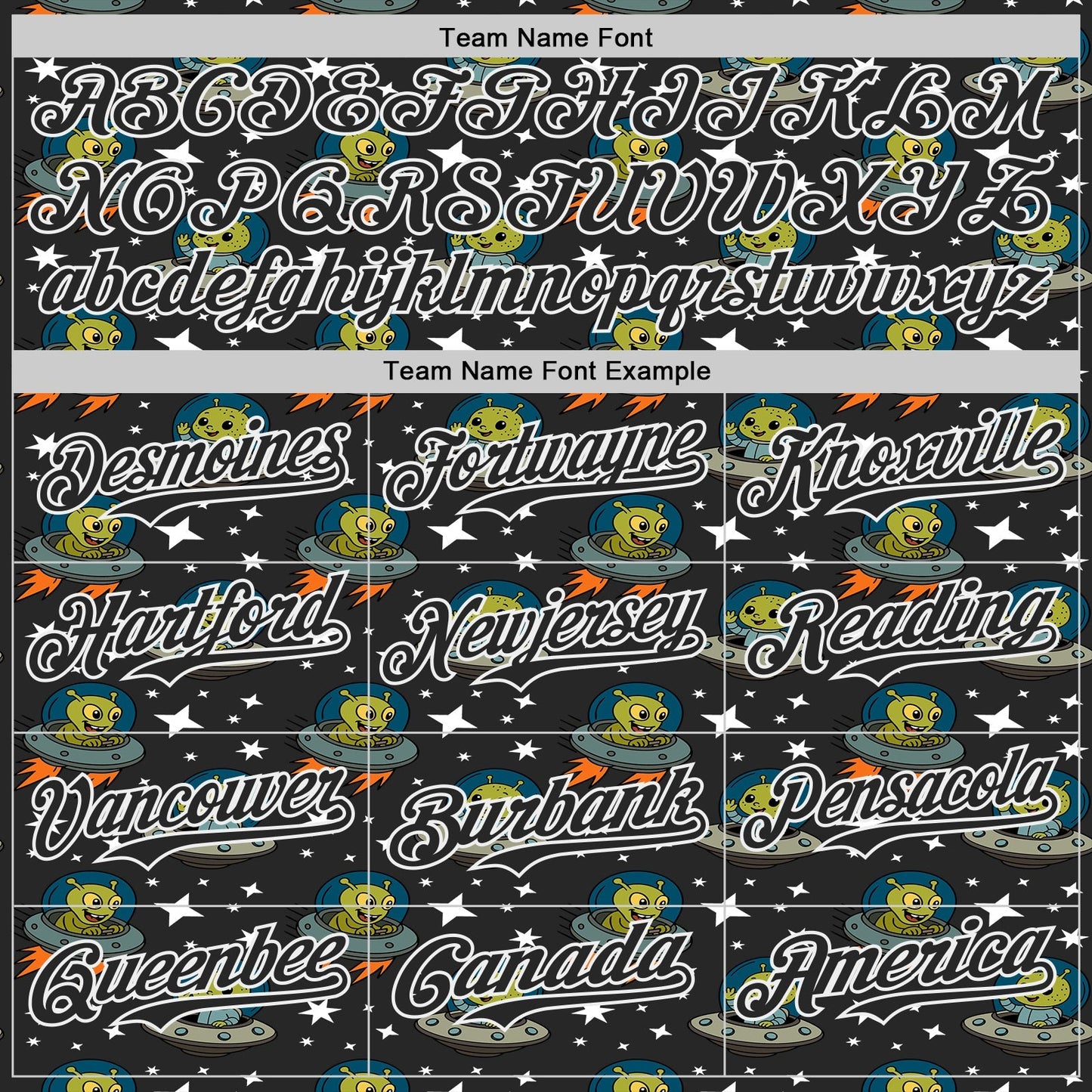 Custom Black White Cartoon Alien UFO Space Galaxy Authentic Baseball Jersey baseball jersey product view 4
